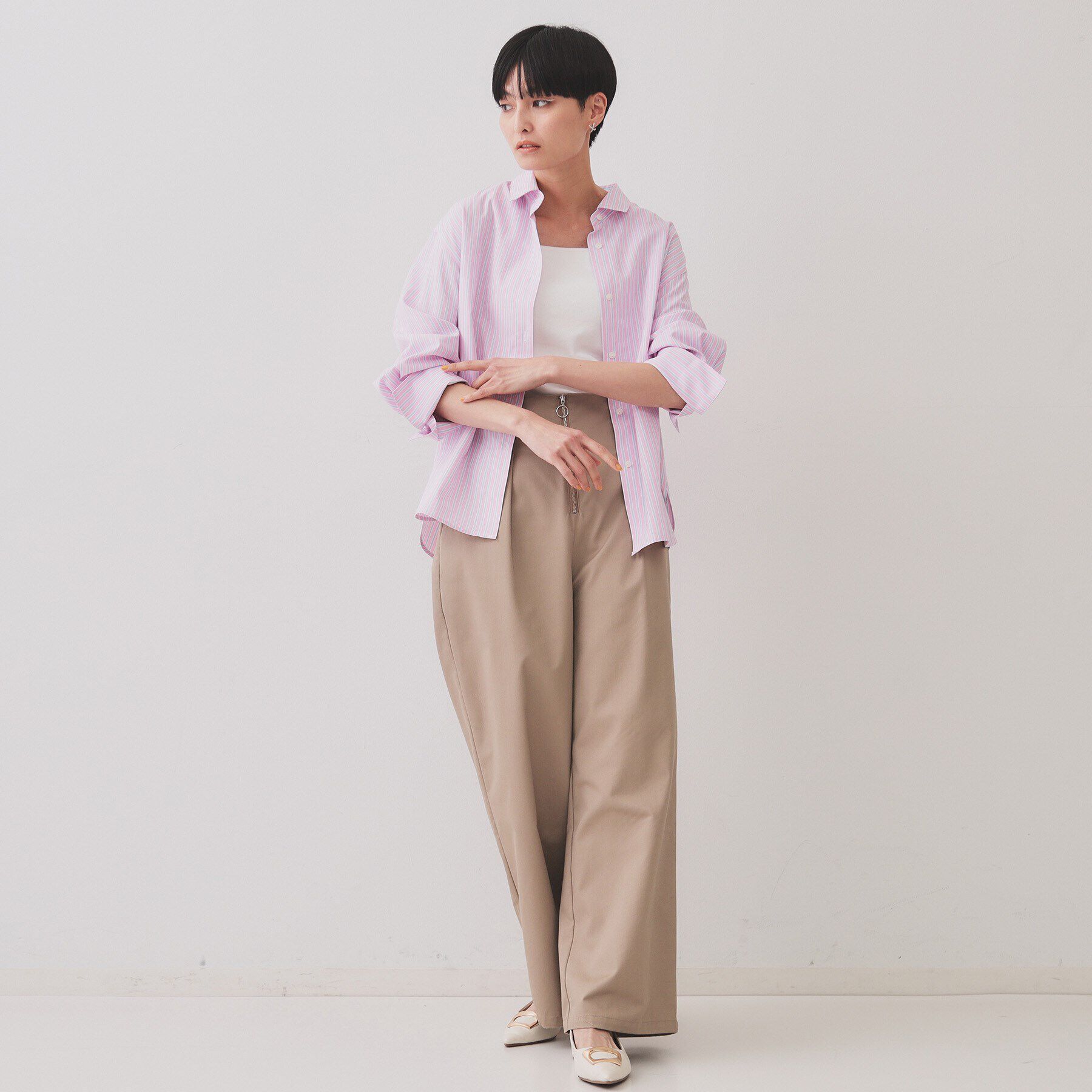 OPAQUE.CLIP「《andGIRL掲載》ストライプビスチェセットシャツ【洗濯機洗い可）】」|シャツ・ブラウス|