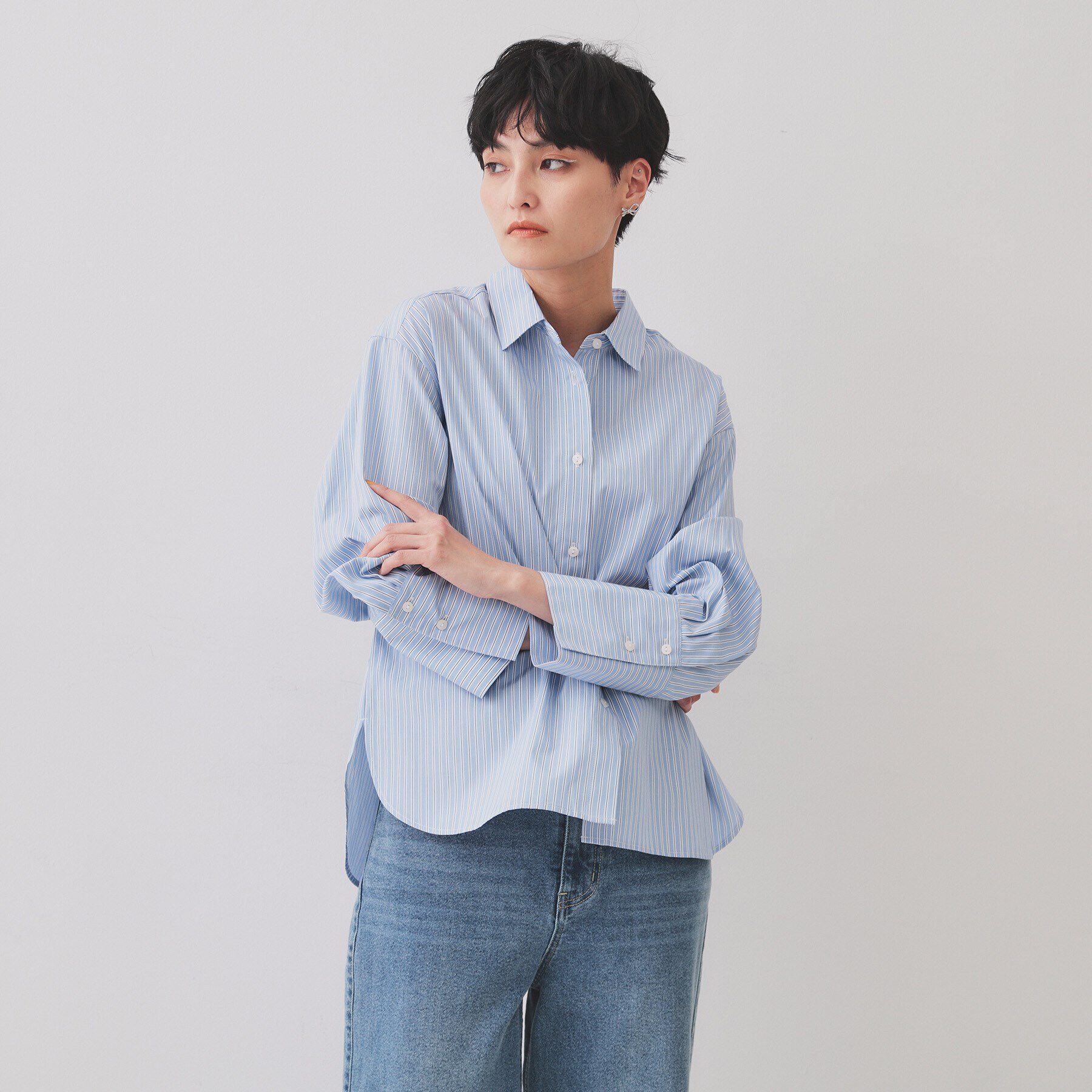 OPAQUE.CLIP「《andGIRL掲載》ストライプビスチェセットシャツ【洗濯機洗い可）】」|シャツ・ブラウス|