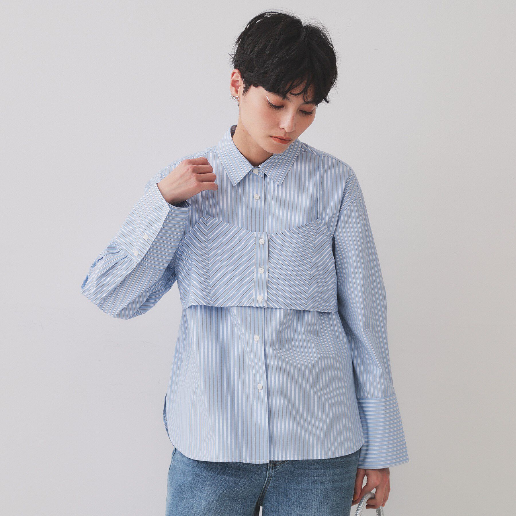 OPAQUE.CLIP「《andGIRL掲載》ストライプビスチェセットシャツ【洗濯機洗い可）】」|シャツ・ブラウス|