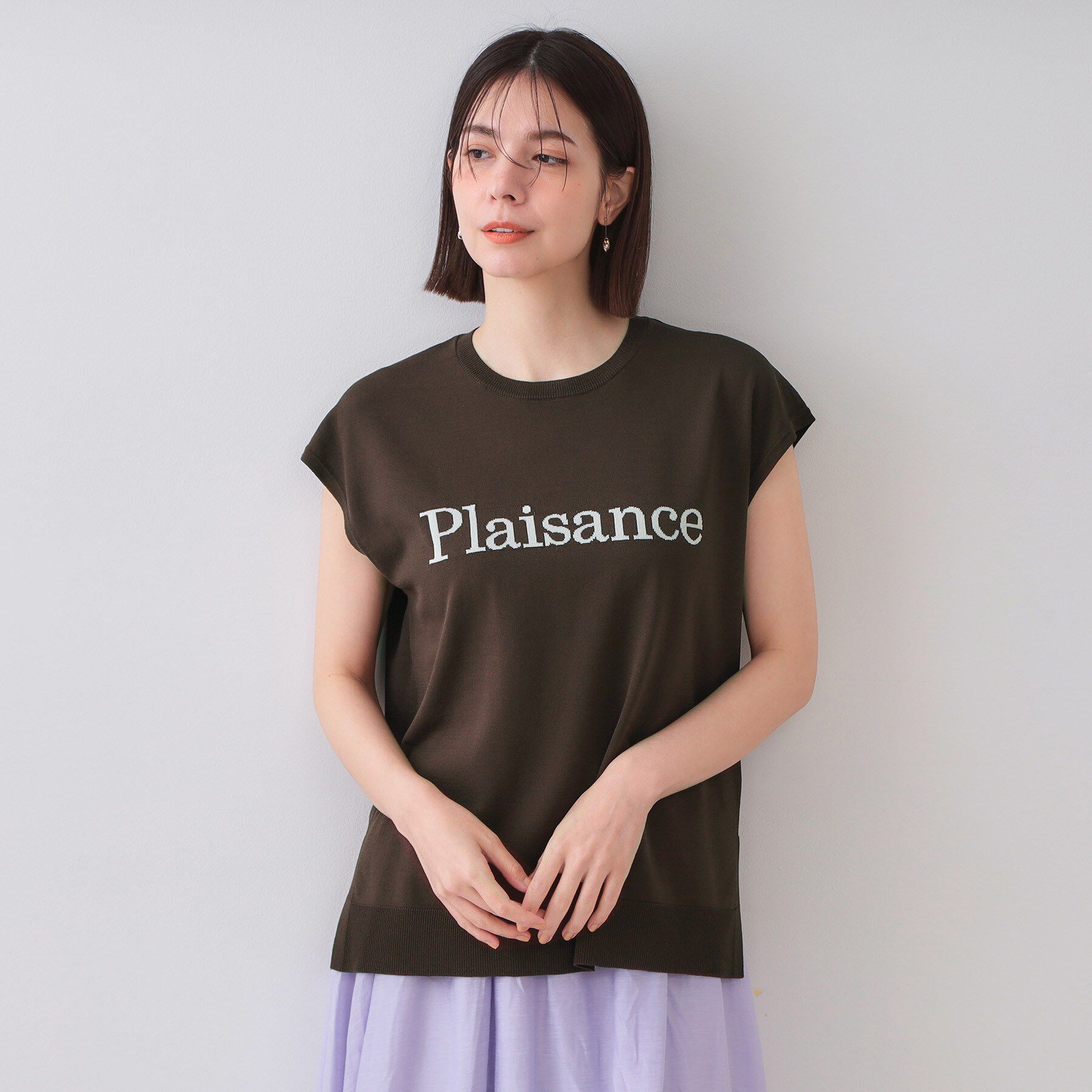 OPAQUE.CLIP「ロゴフレンチスリーブニット【洗濯機洗い可/UV/接触冷感/抗ピル】」|ニット・セーター|