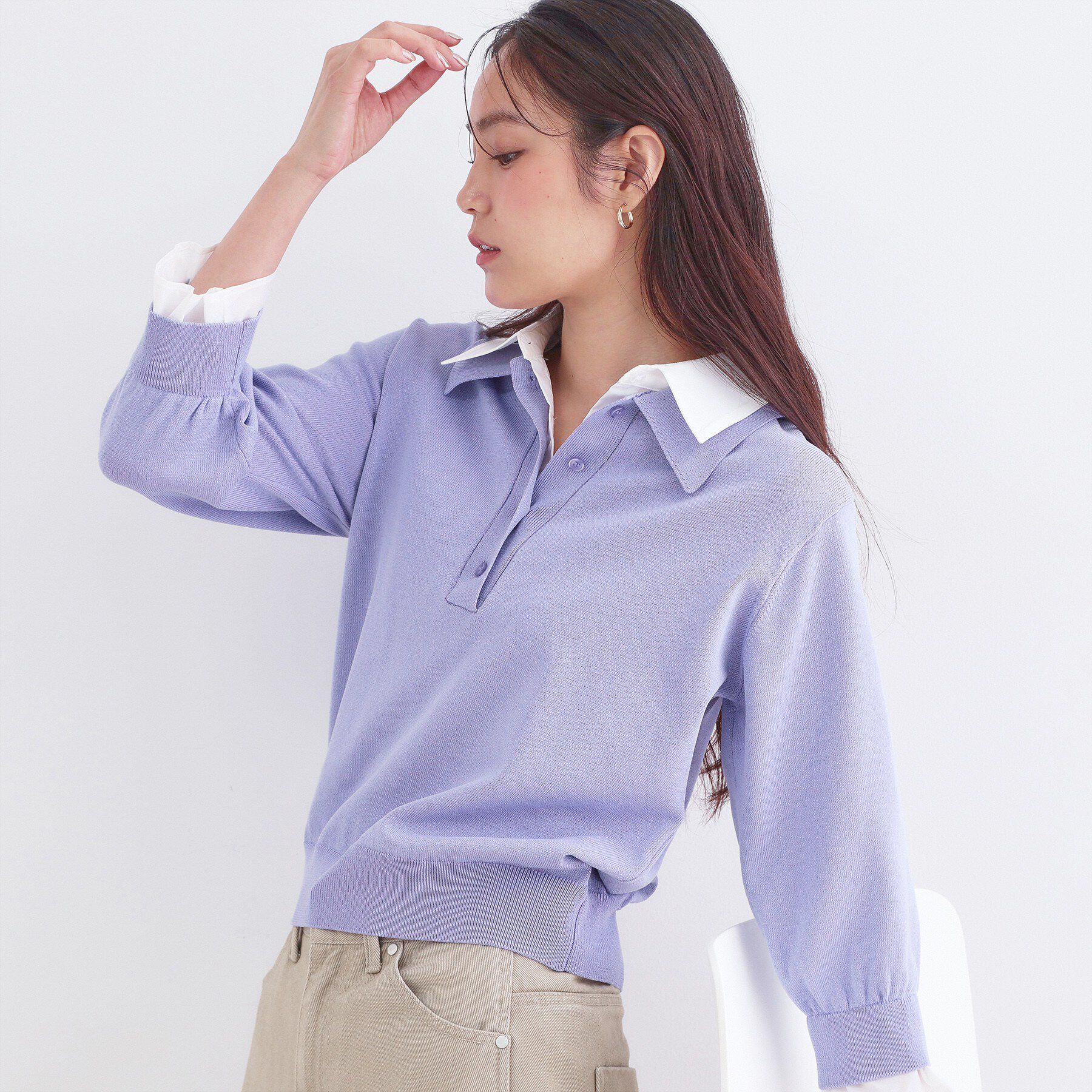 OPAQUE.CLIP「シャツレイヤード風ポロニット【洗濯機OK】」|ニット・セーター|