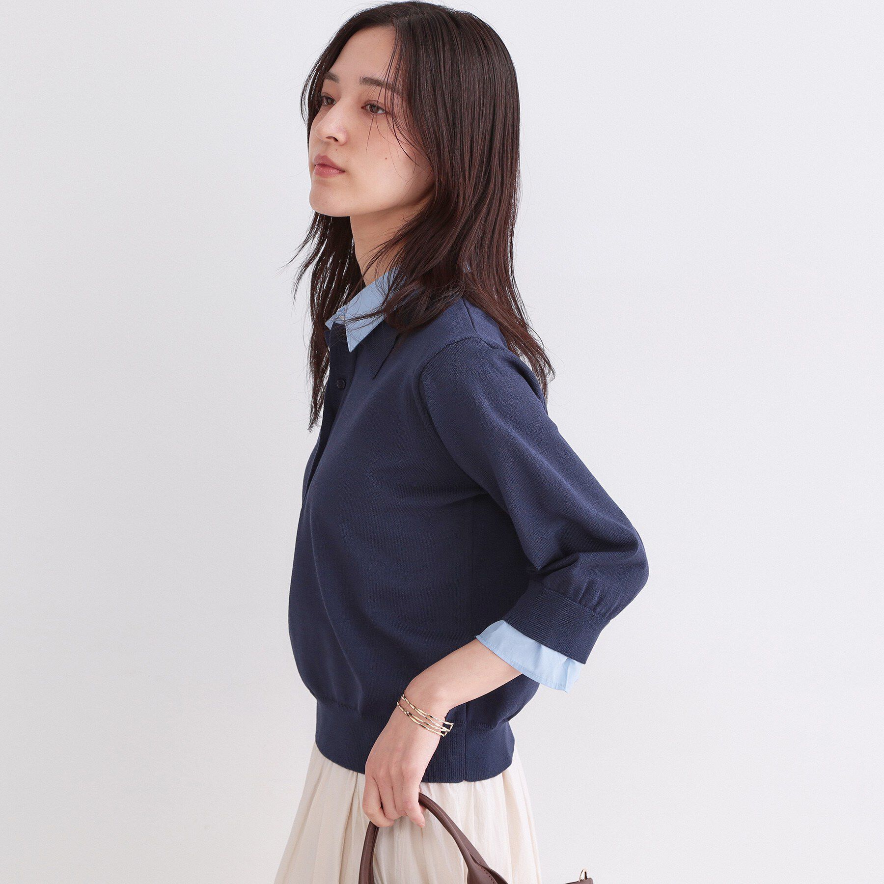 OPAQUE.CLIP「シャツレイヤード風ポロニット【洗濯機OK】」|ニット・セーター|