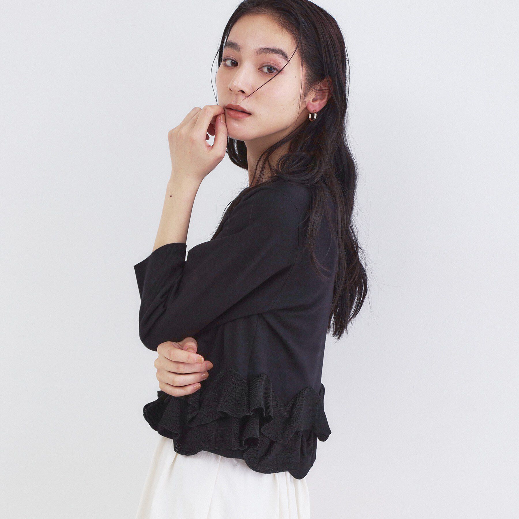 OPAQUE.CLIP「裾フリルヘンリーネックニット【洗濯機OK】」|ニット・セーター|