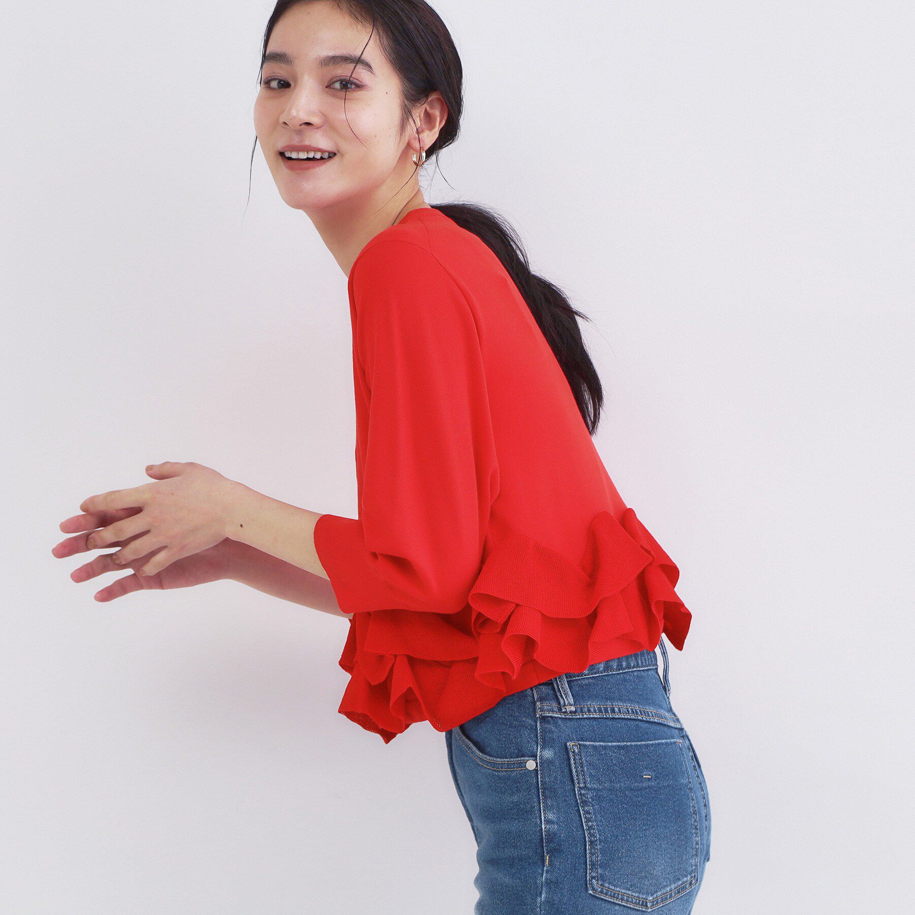 OPAQUE.CLIP「裾フリルヘンリーネックニット【洗濯機OK】」|ニット・セーター|