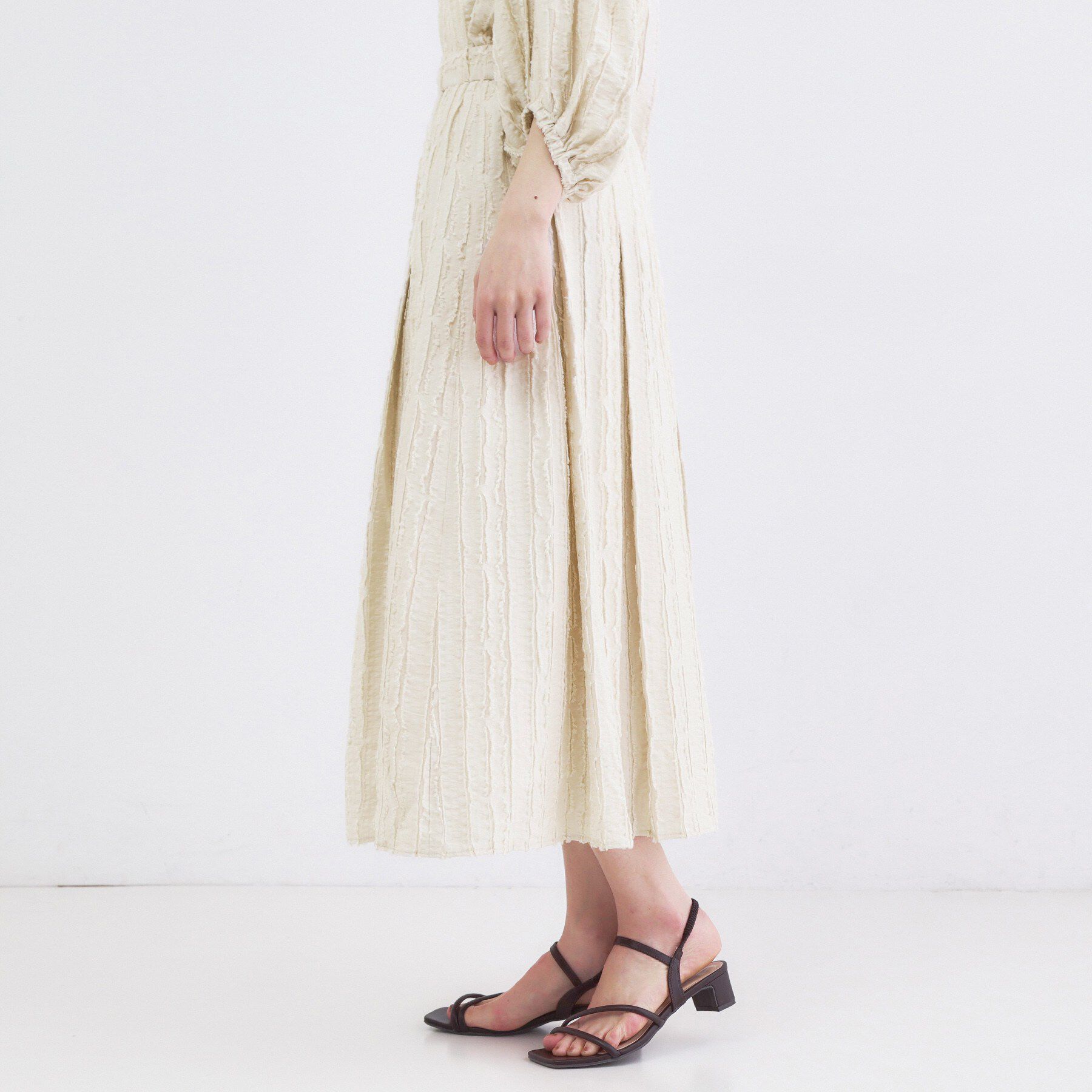 OPAQUE.CLIP「フリンジジャカード タックフレアスカート【洗濯機OK】」|スカート|