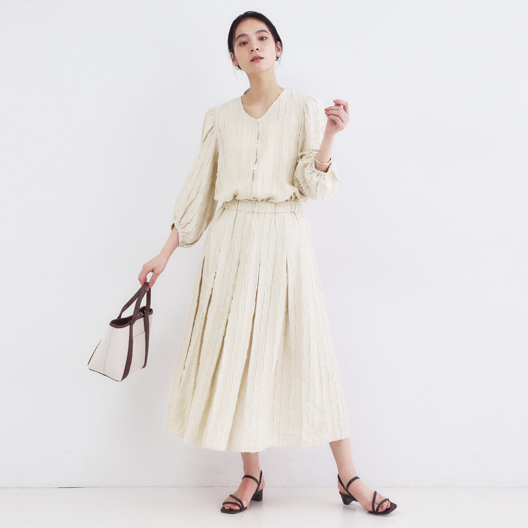 OPAQUE.CLIP「フリンジジャカード タックフレアスカート【洗濯機OK】」|スカート|