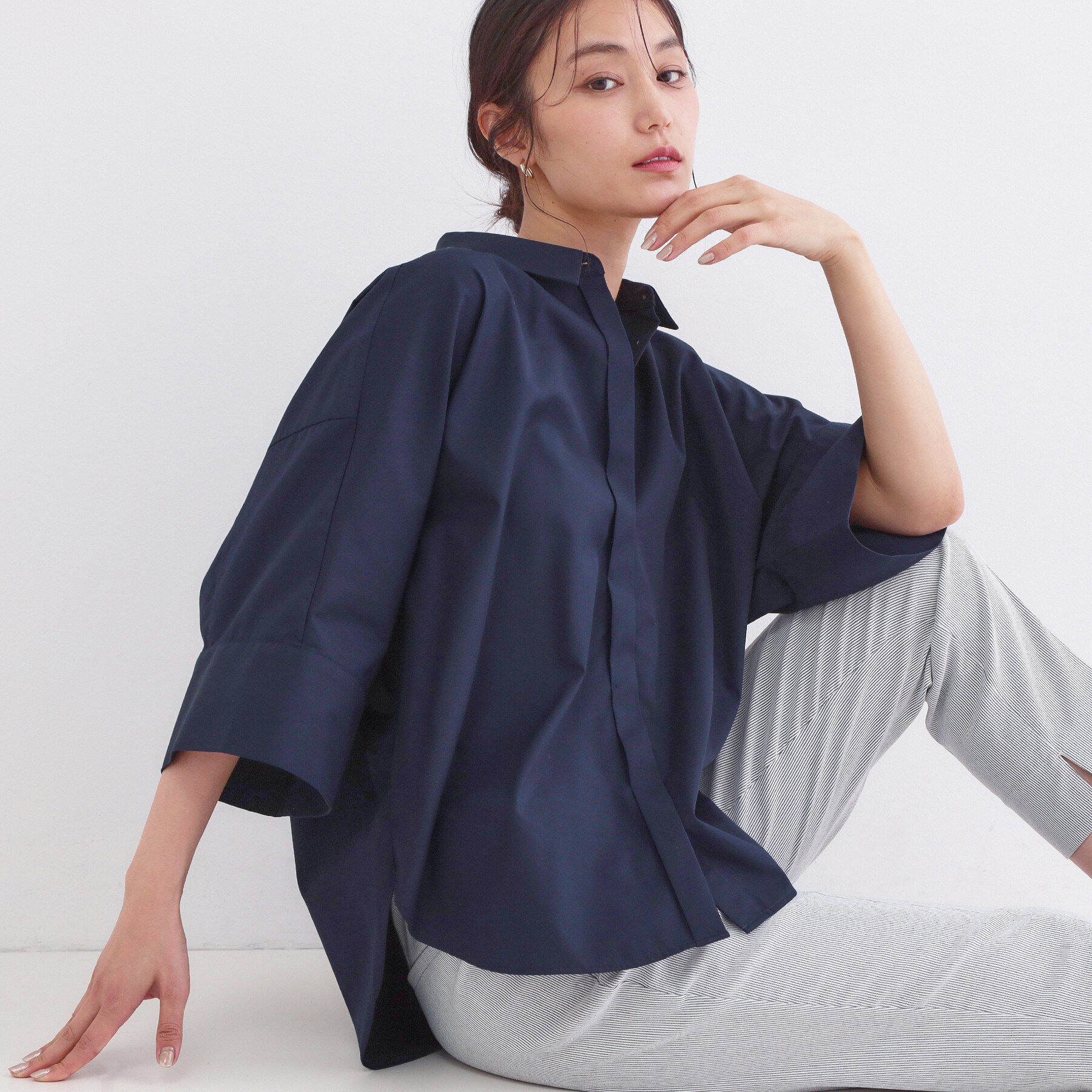 OPAQUE.CLIP「ハーフスリーブシャツ【洗濯機OK/防シワ加工】」|シャツ・ブラウス|ネイビー(094)