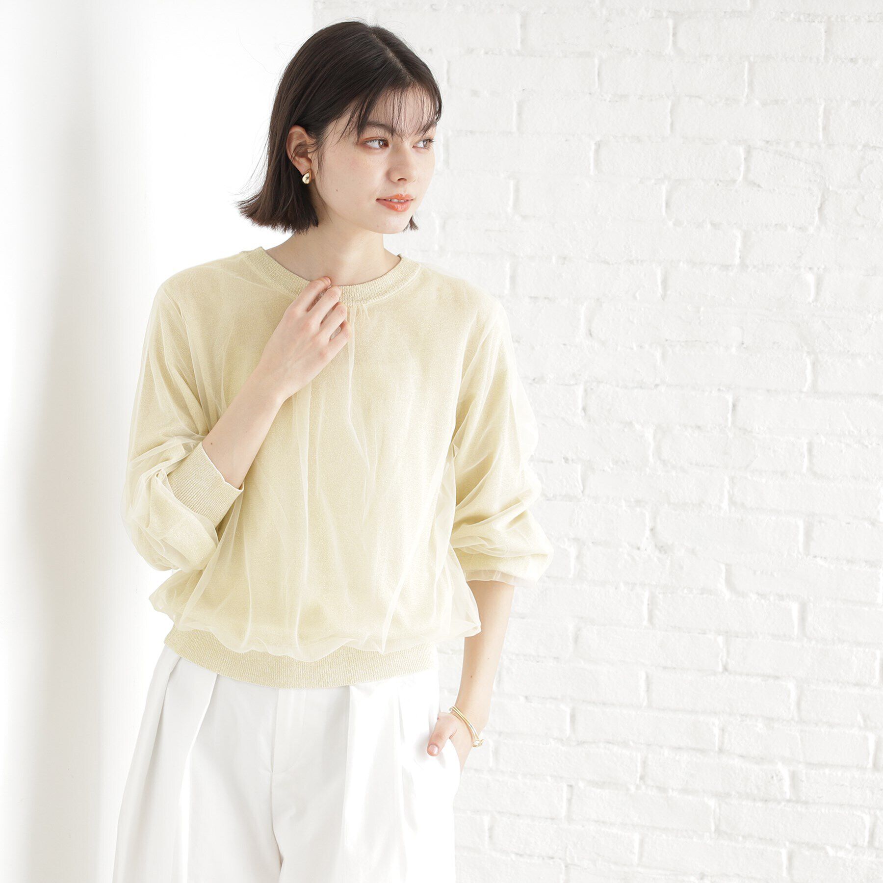 THE SHOP TK「チュール&times;ラメニット【洗える】」|ニット・セーター|アイボリー(004)