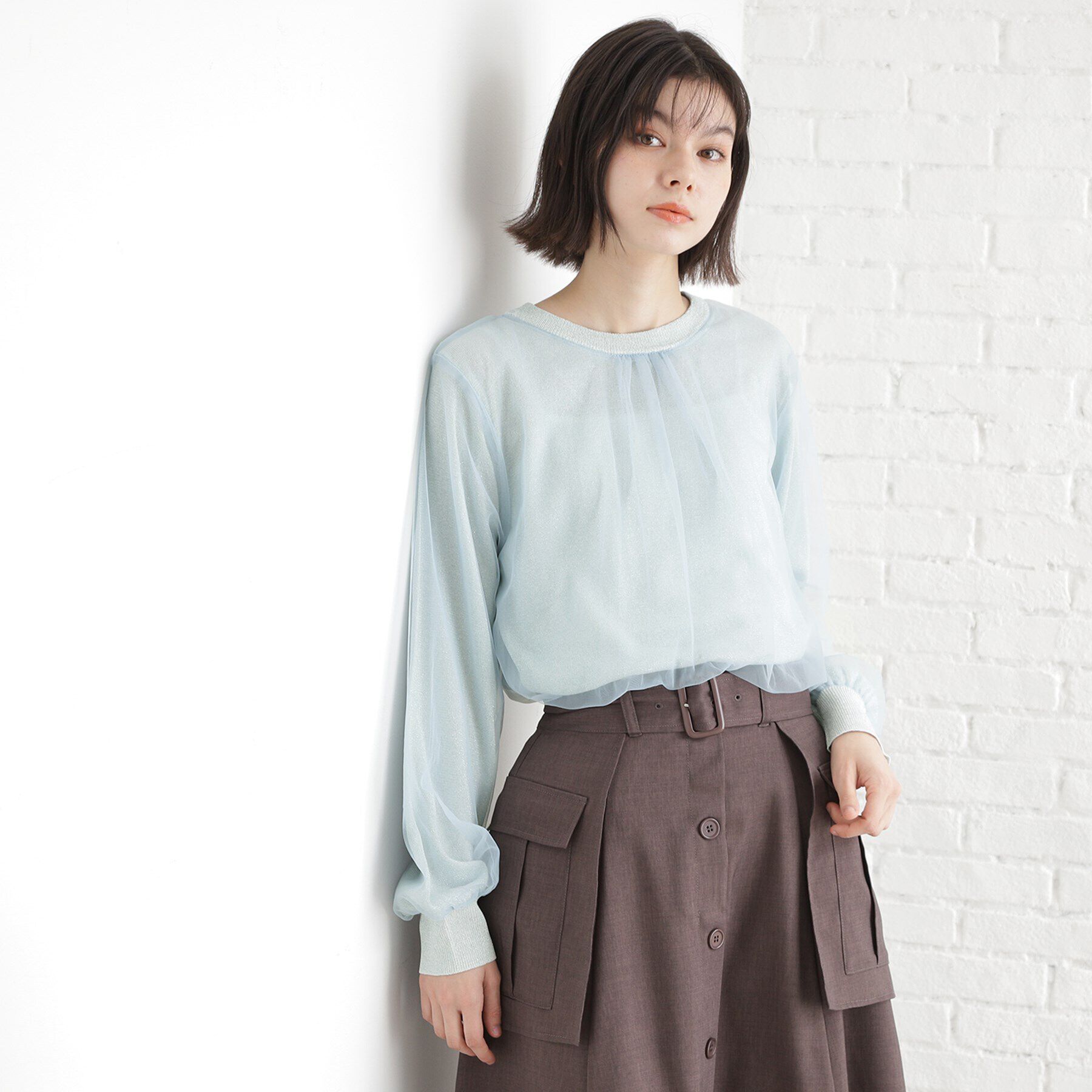 THE SHOP TK「チュール&times;ラメニット【洗える】」|ニット・セーター|ブルー(091)