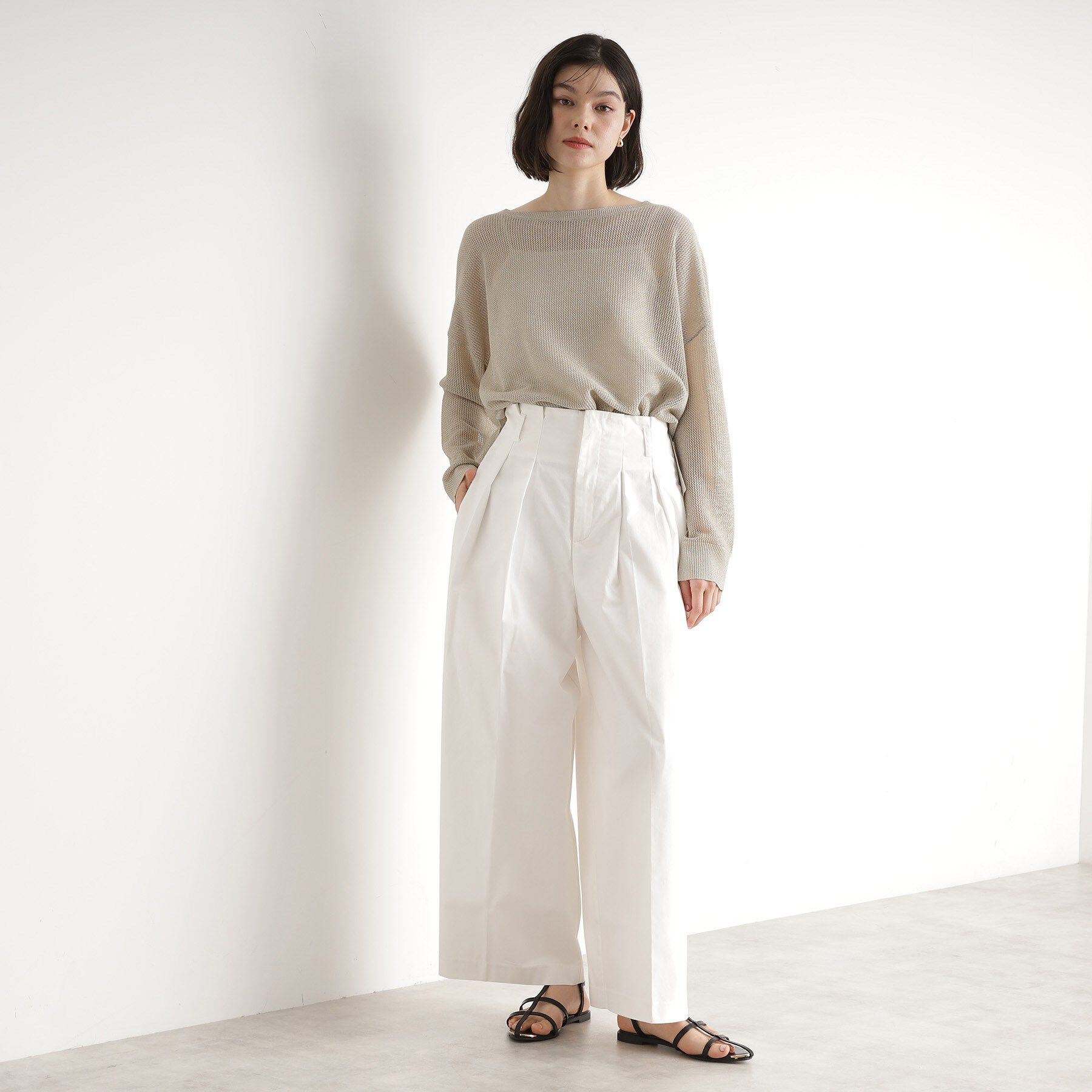 THE SHOP TK「ハイウエストタックワイドパンツ【洗える】」|その他|