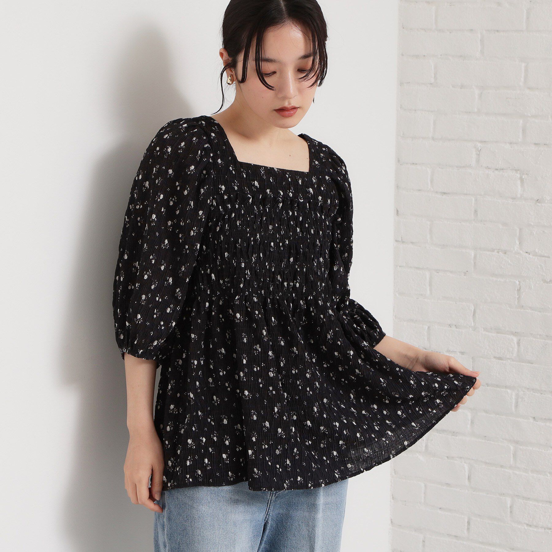 THE SHOP TK「花柄楊柳シャーリングブラウス」|シャツ・ブラウス|