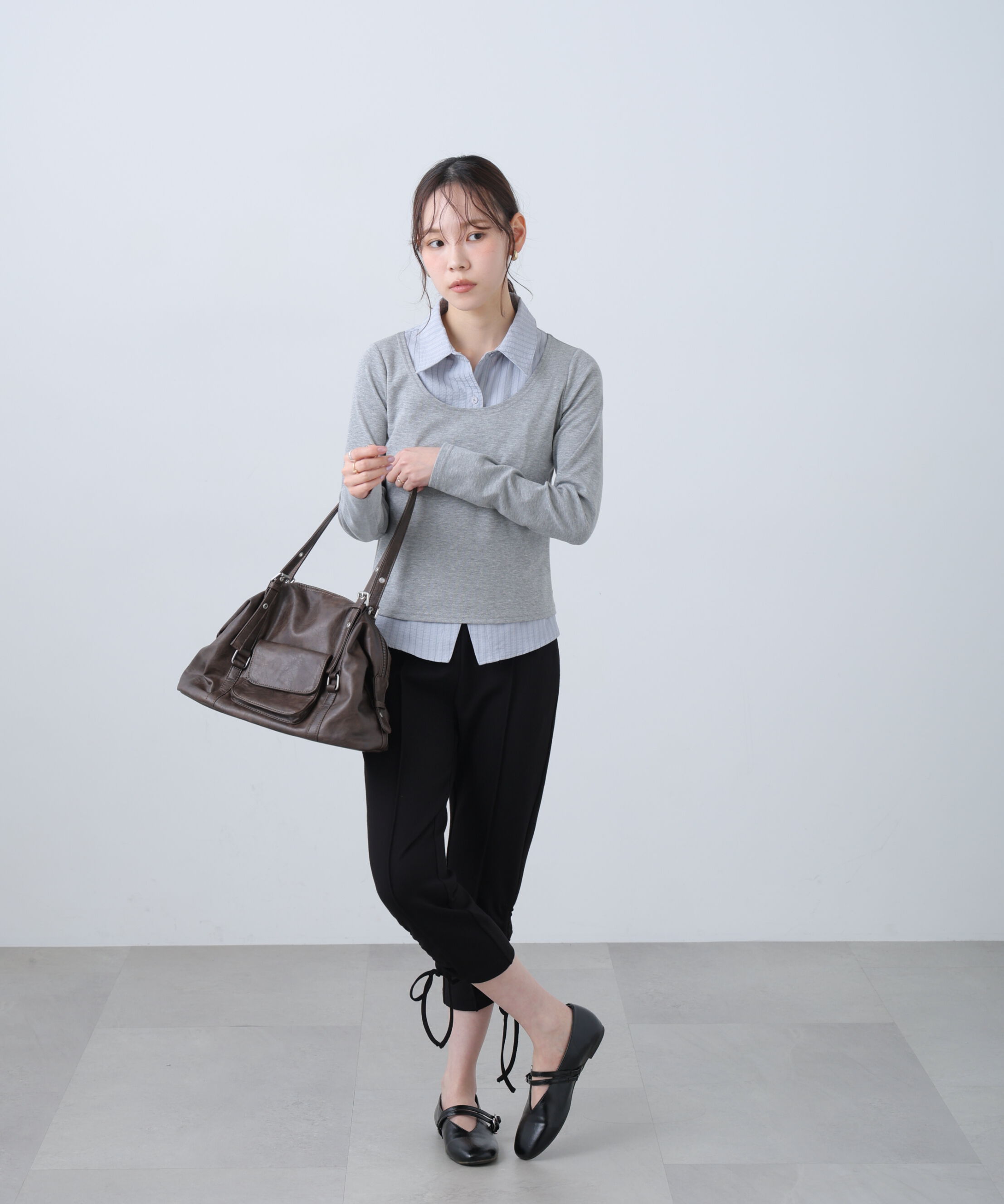  「シャツフェイクレイヤード深Uネックカットソー」|Tシャツ・カットソー|