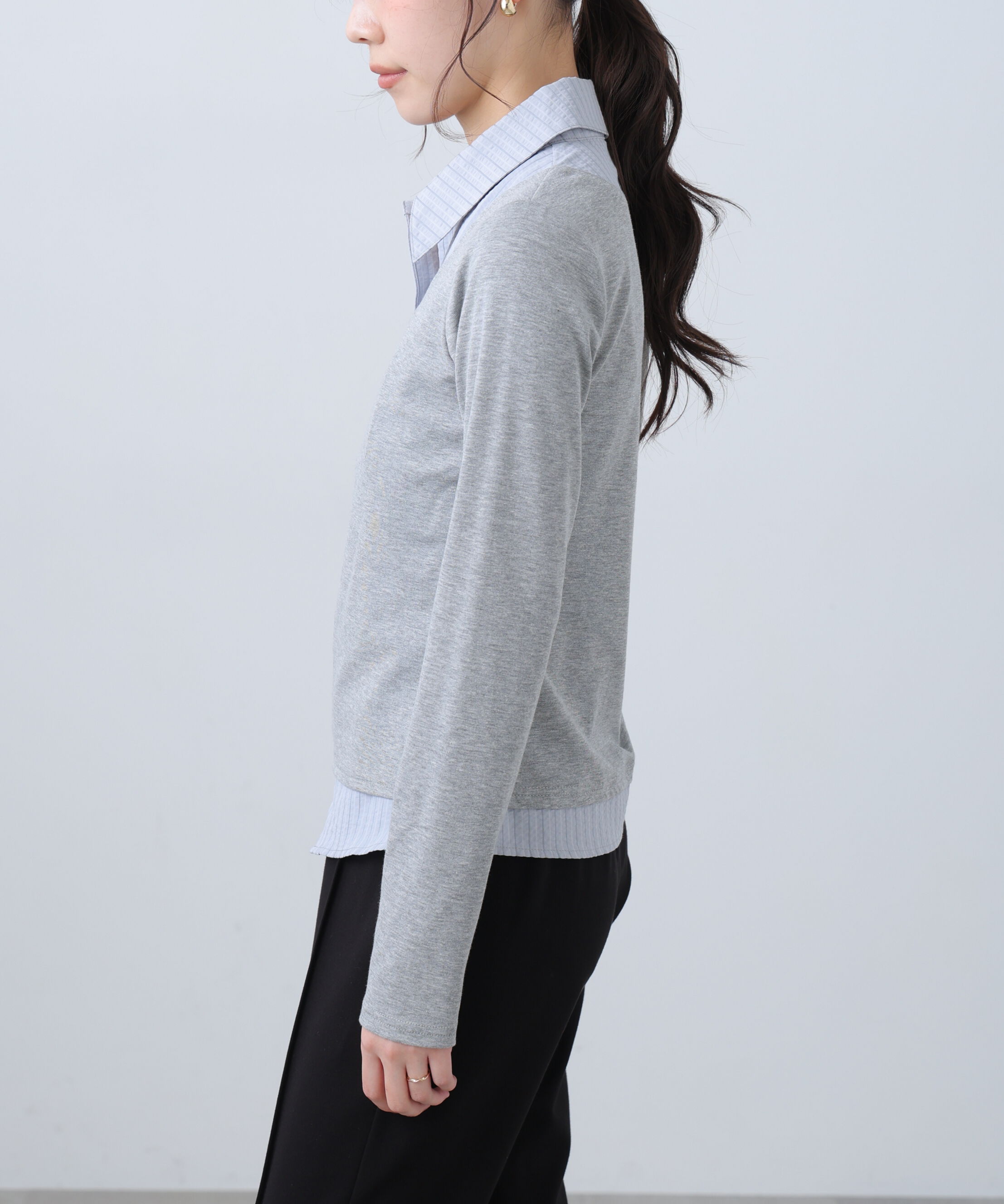  「シャツフェイクレイヤード深Uネックカットソー」|Tシャツ・カットソー|