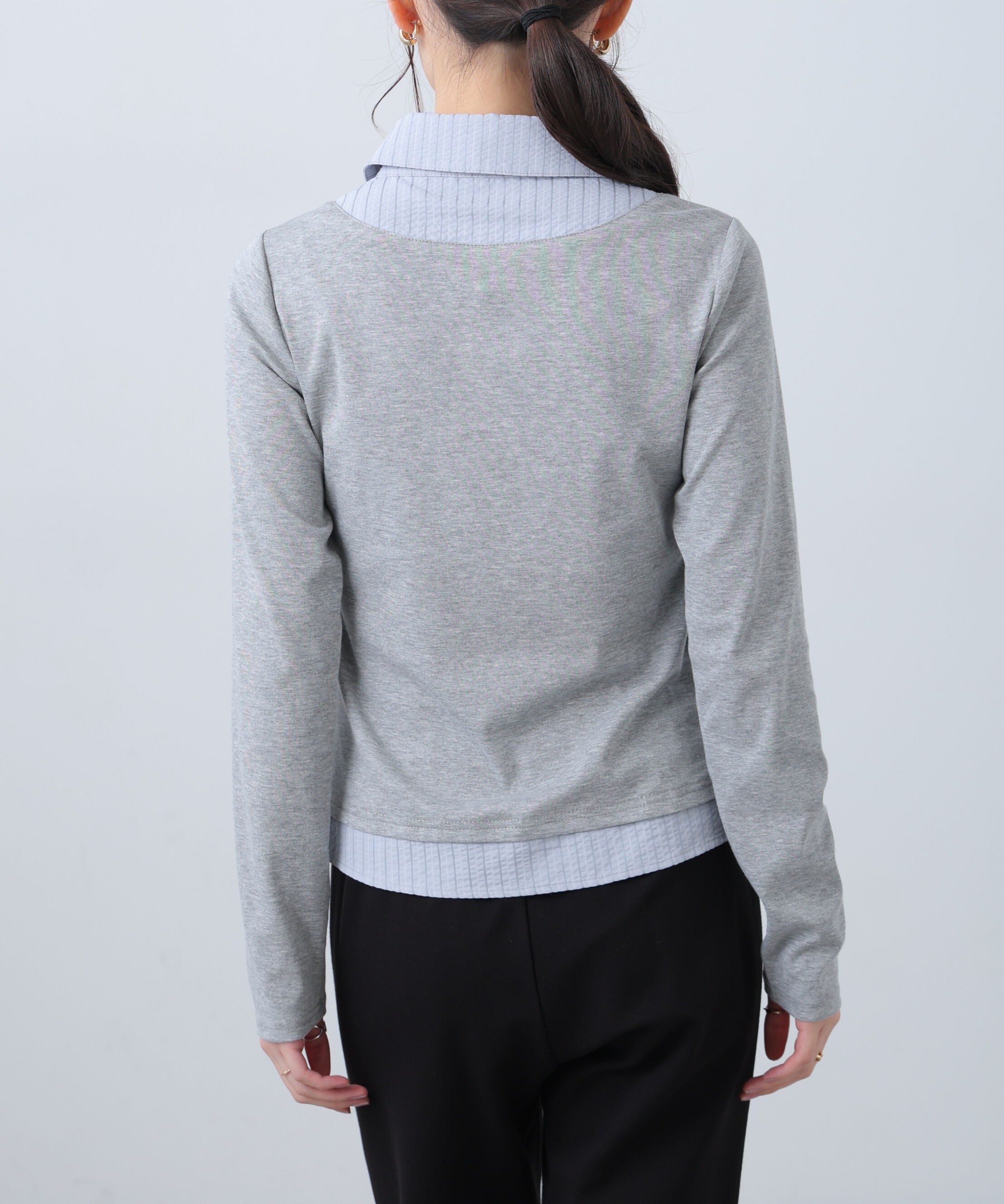  「シャツフェイクレイヤード深Uネックカットソー」|Tシャツ・カットソー|