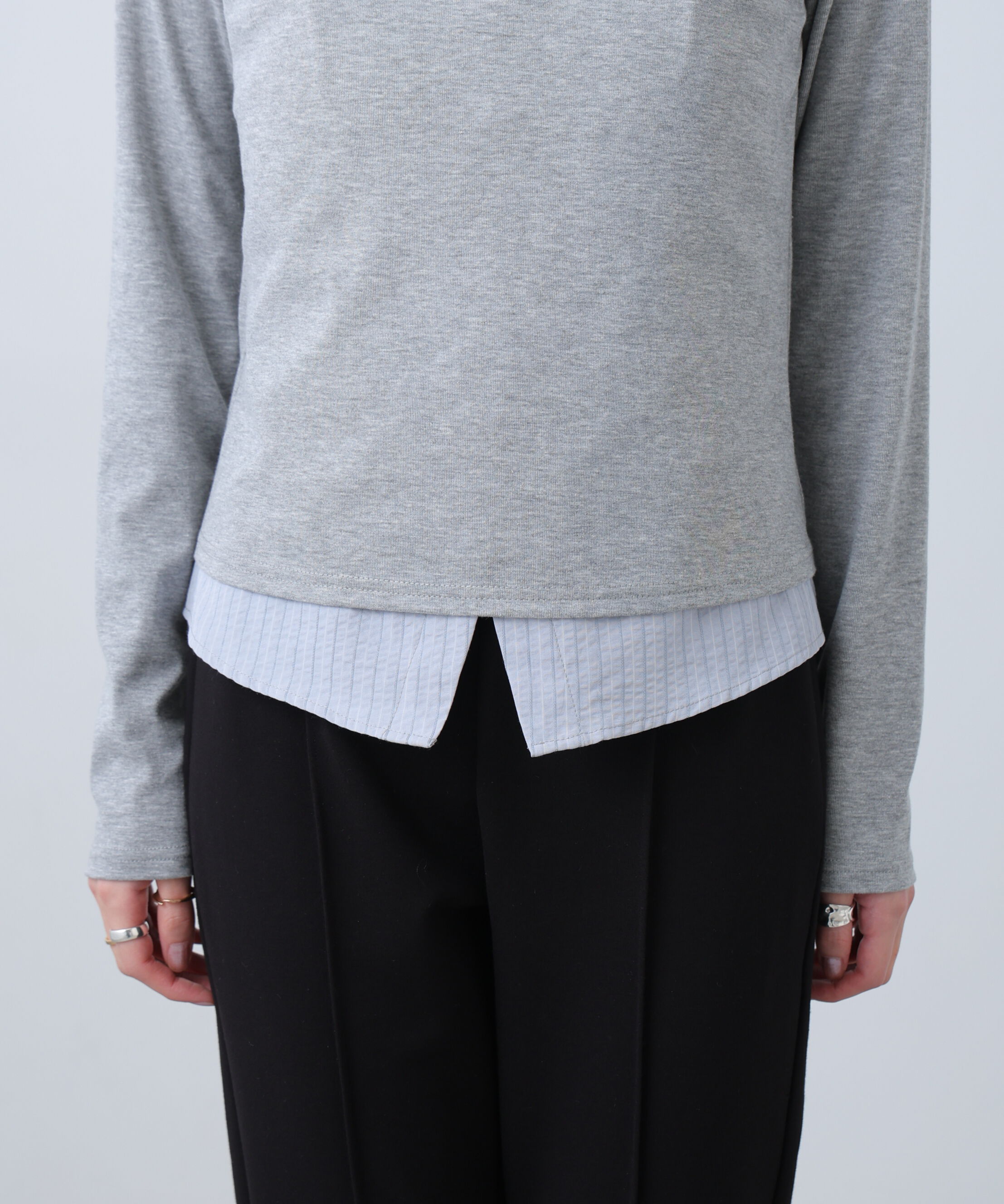  「シャツフェイクレイヤード深Uネックカットソー」|Tシャツ・カットソー|