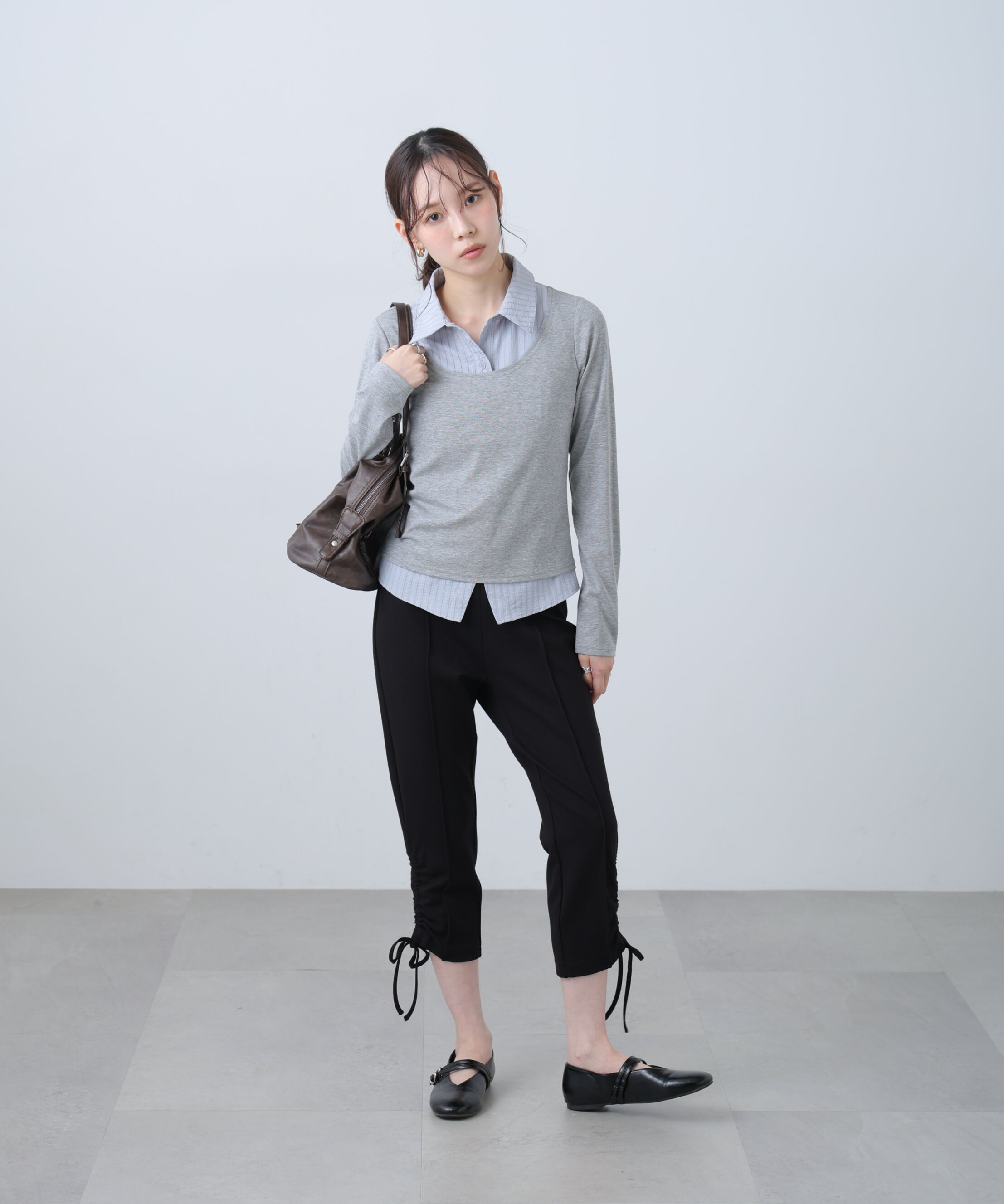  「シャツフェイクレイヤード深Uネックカットソー」|Tシャツ・カットソー|