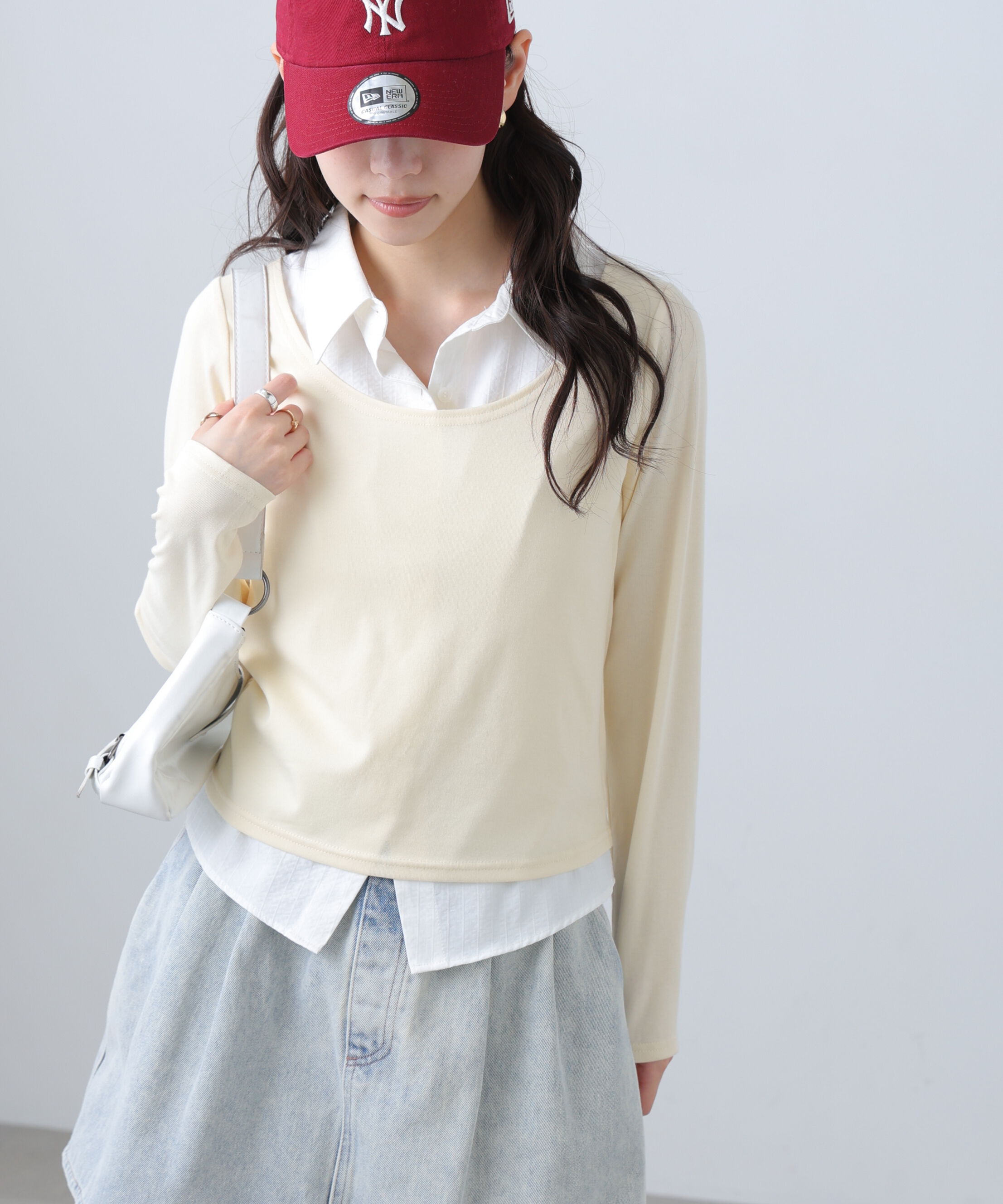  「シャツフェイクレイヤード深Uネックカットソー」|Tシャツ・カットソー|オフ