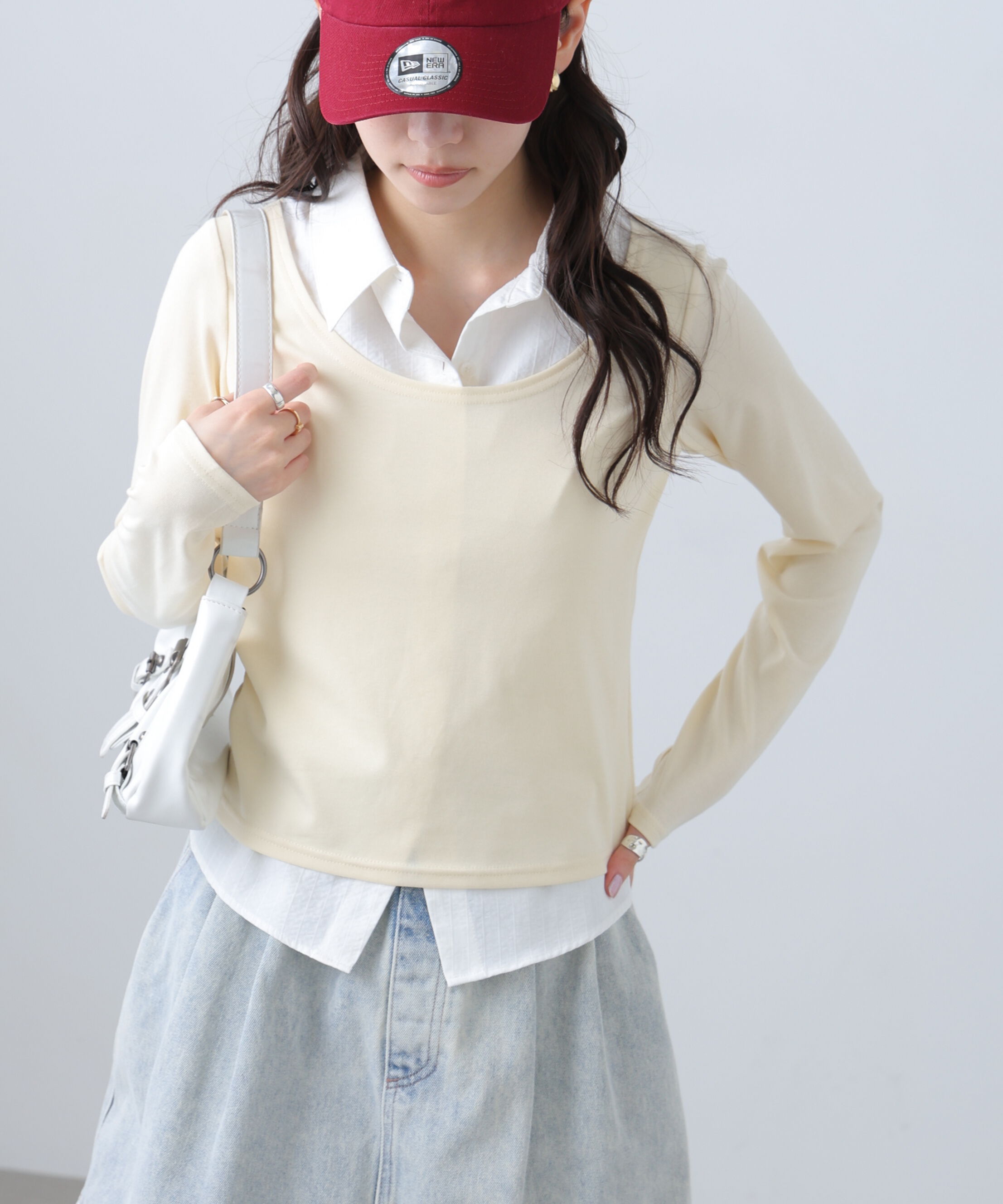  「シャツフェイクレイヤード深Uネックカットソー」|Tシャツ・カットソー|