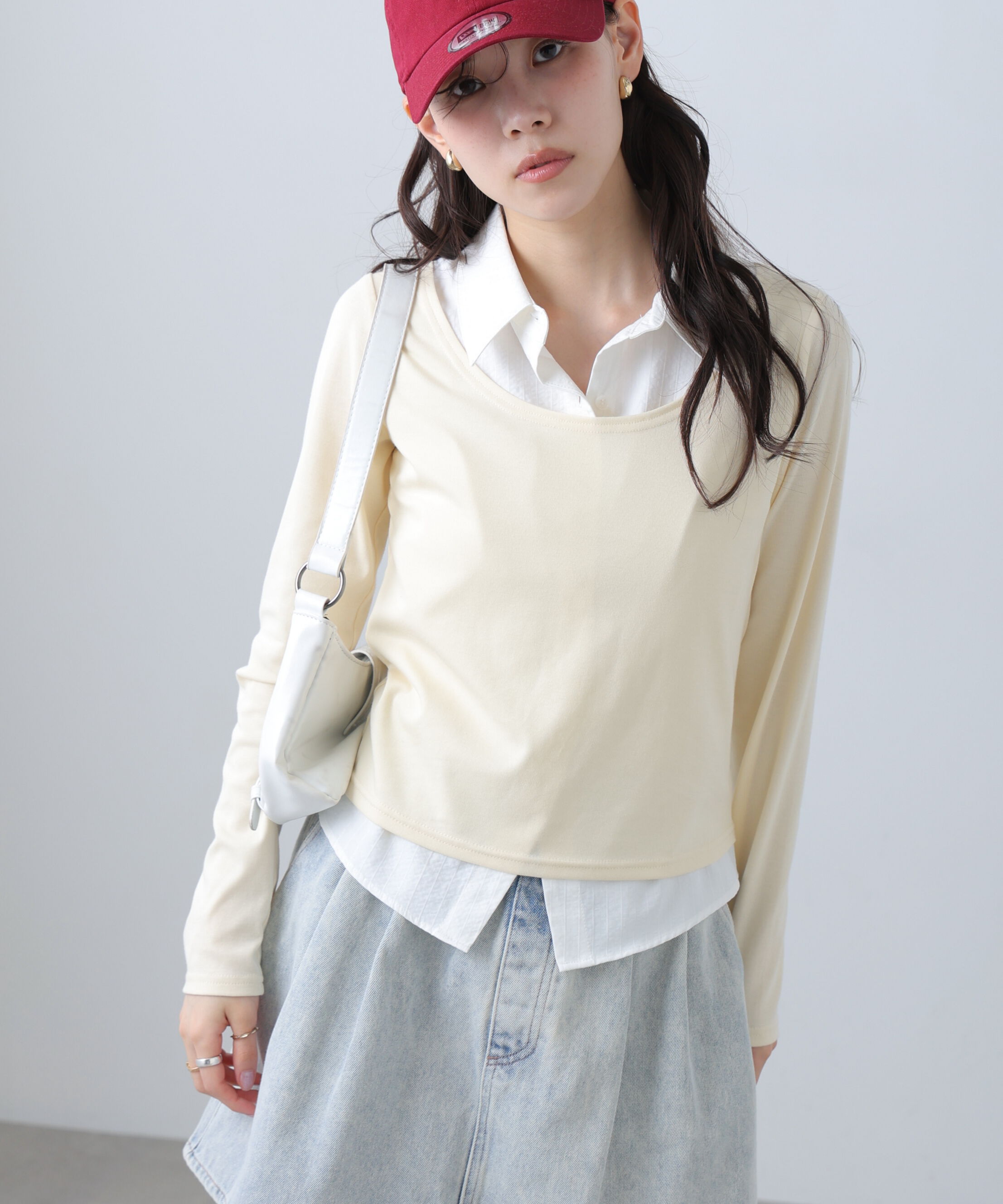  「シャツフェイクレイヤード深Uネックカットソー」|Tシャツ・カットソー|