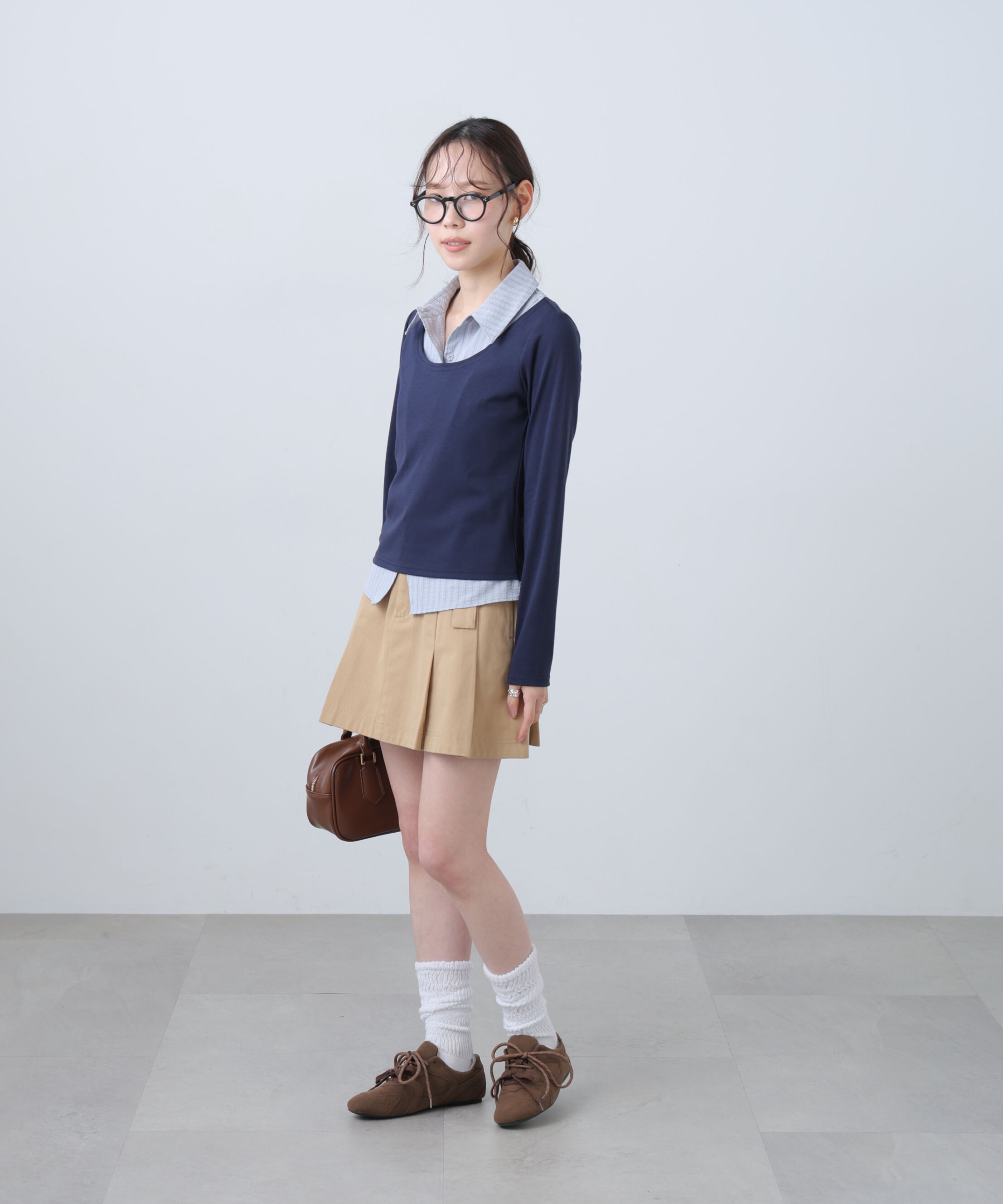  「シャツフェイクレイヤード深Uネックカットソー」|Tシャツ・カットソー|