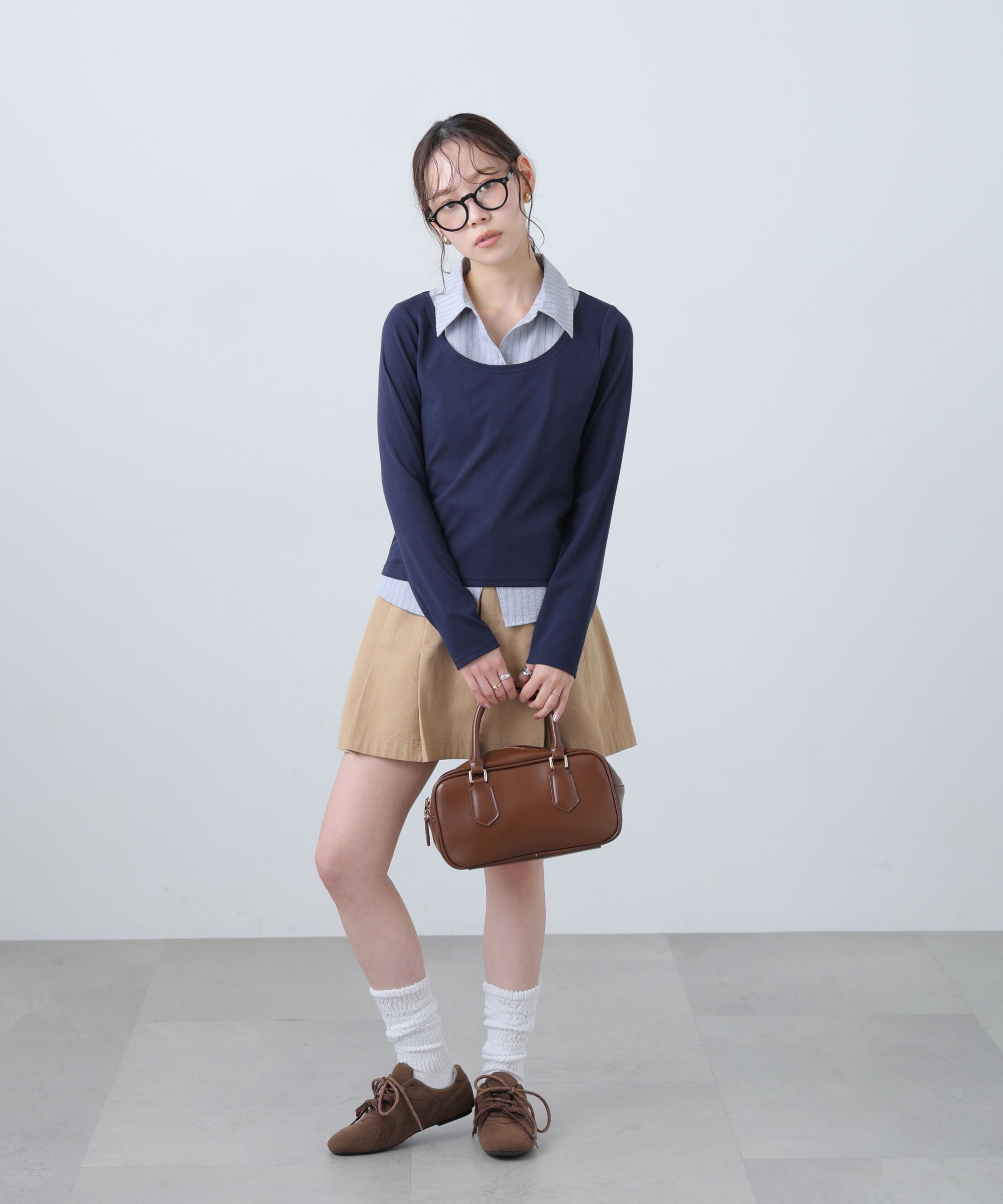  「シャツフェイクレイヤード深Uネックカットソー」|Tシャツ・カットソー|