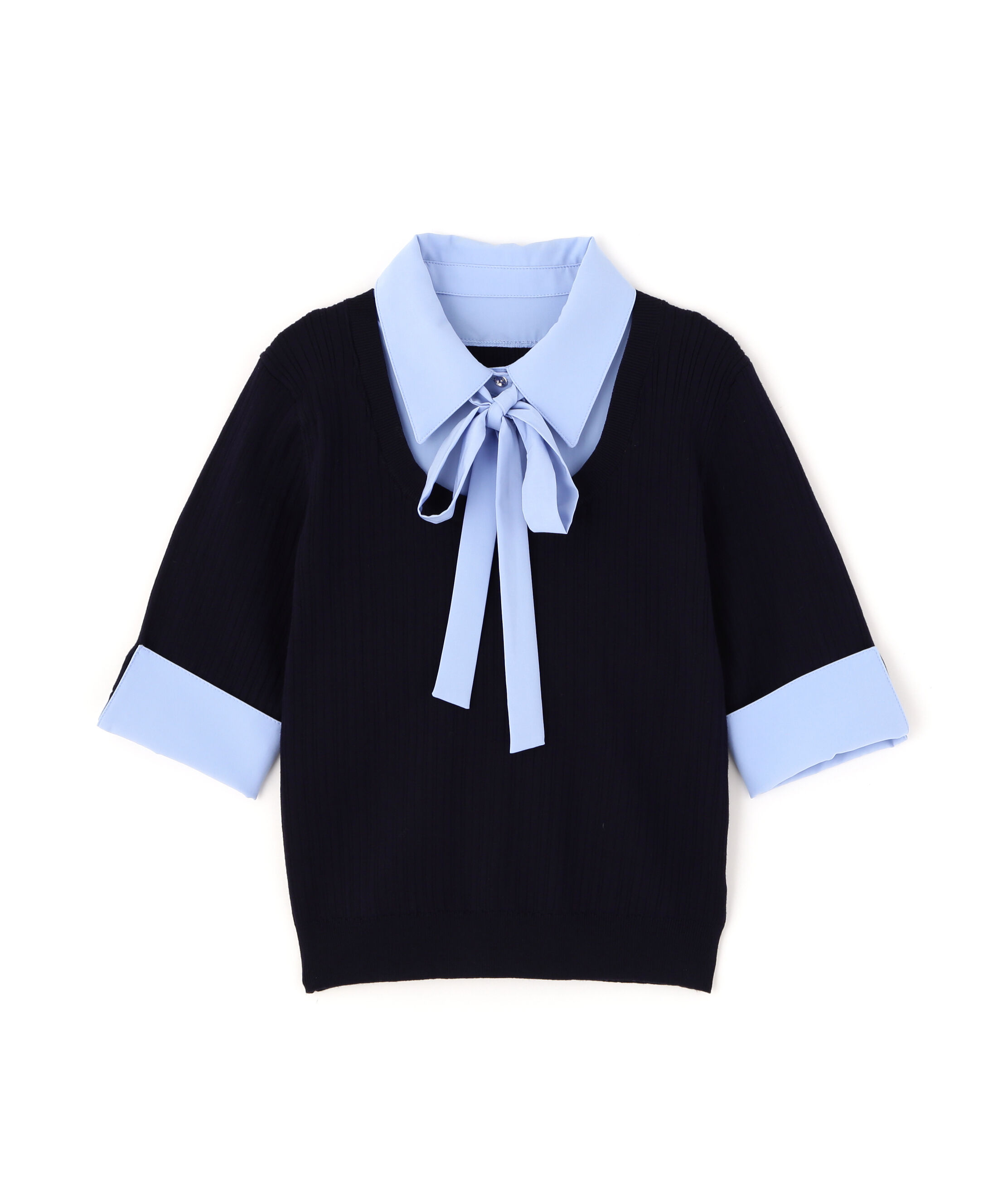 PROPORTION BODY DRESSING「《EDIT COLOGNE》リボンシャツドッキングニット　26SS」|ニット・セーター|