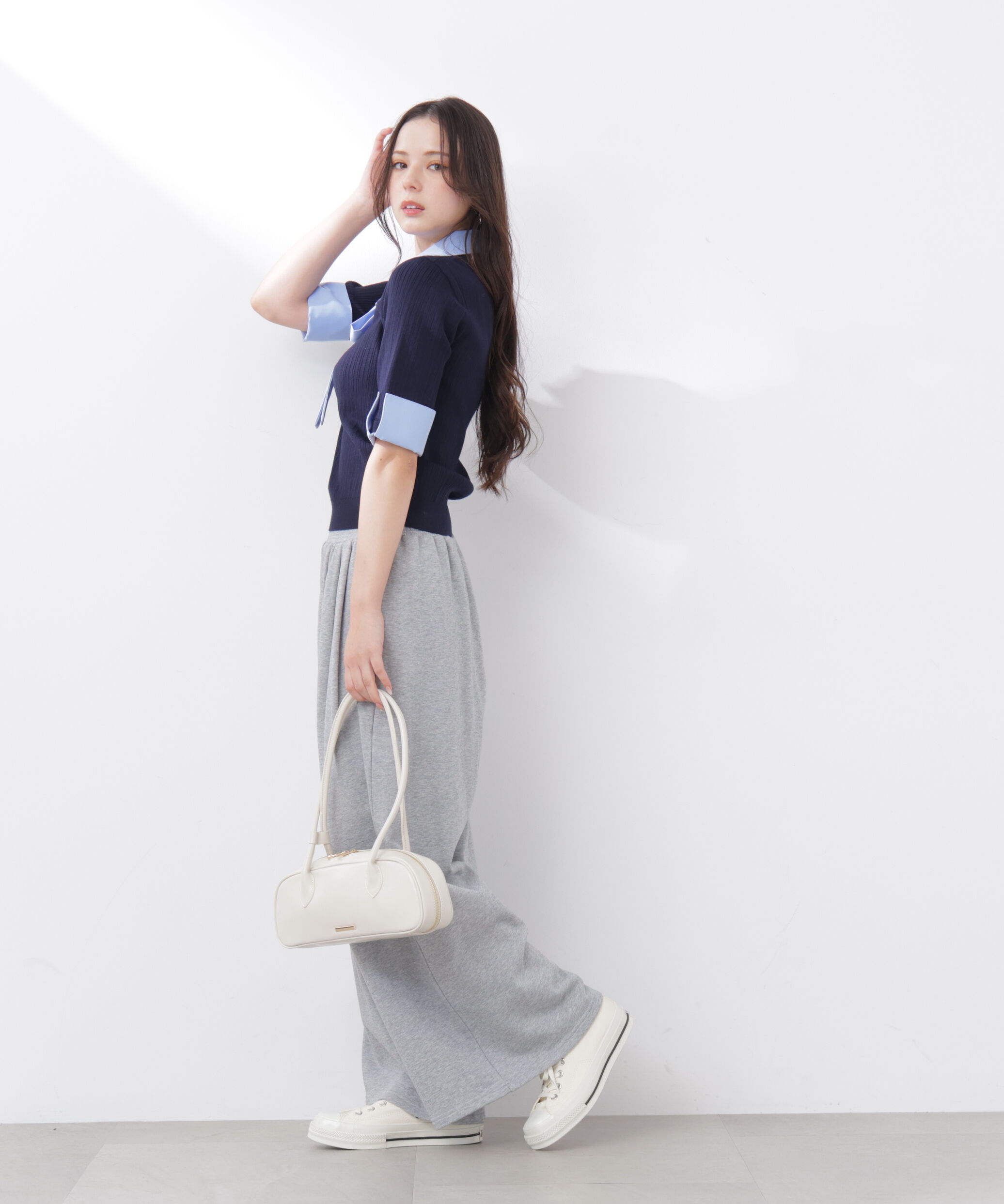 PROPORTION BODY DRESSING「《EDIT COLOGNE》リボンシャツドッキングニット　26SS」|ニット・セーター|