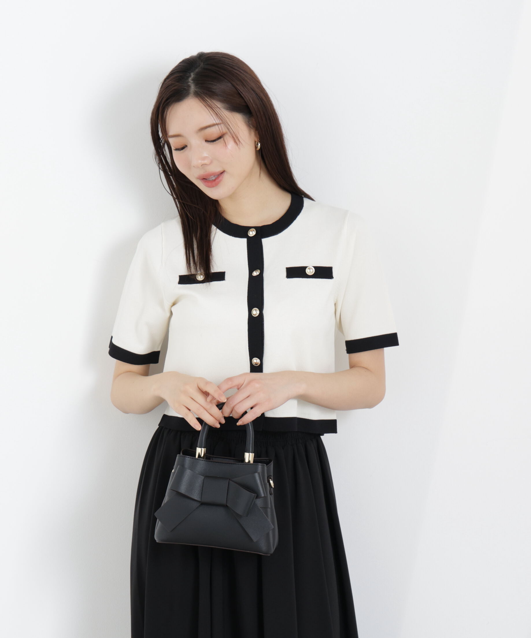 PROPORTION BODY DRESSING「ハーフスリーブバイカラーニットカーディガン　26SS」|カーディガン|