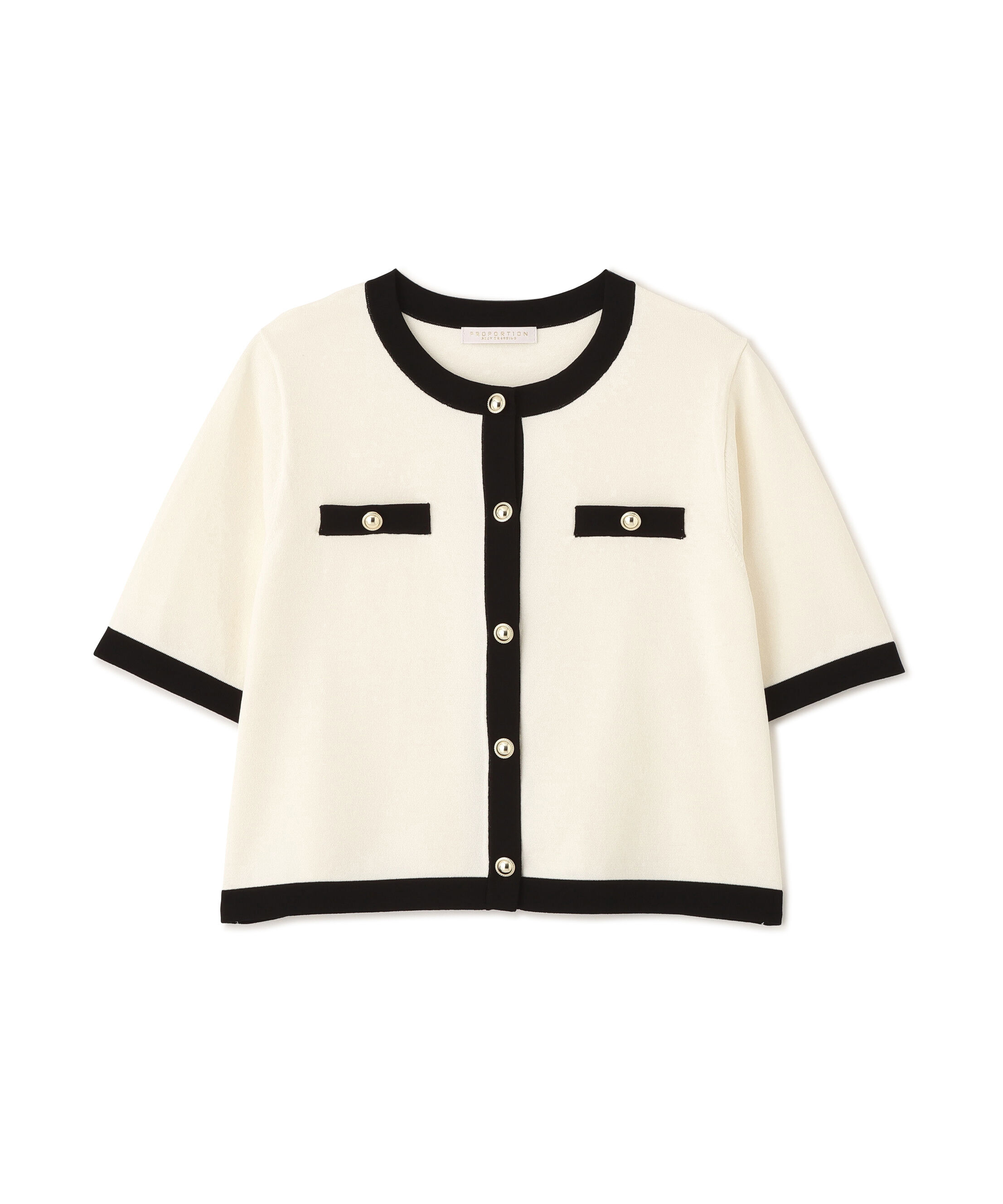 PROPORTION BODY DRESSING「ハーフスリーブバイカラーニットカーディガン　26SS」|カーディガン|