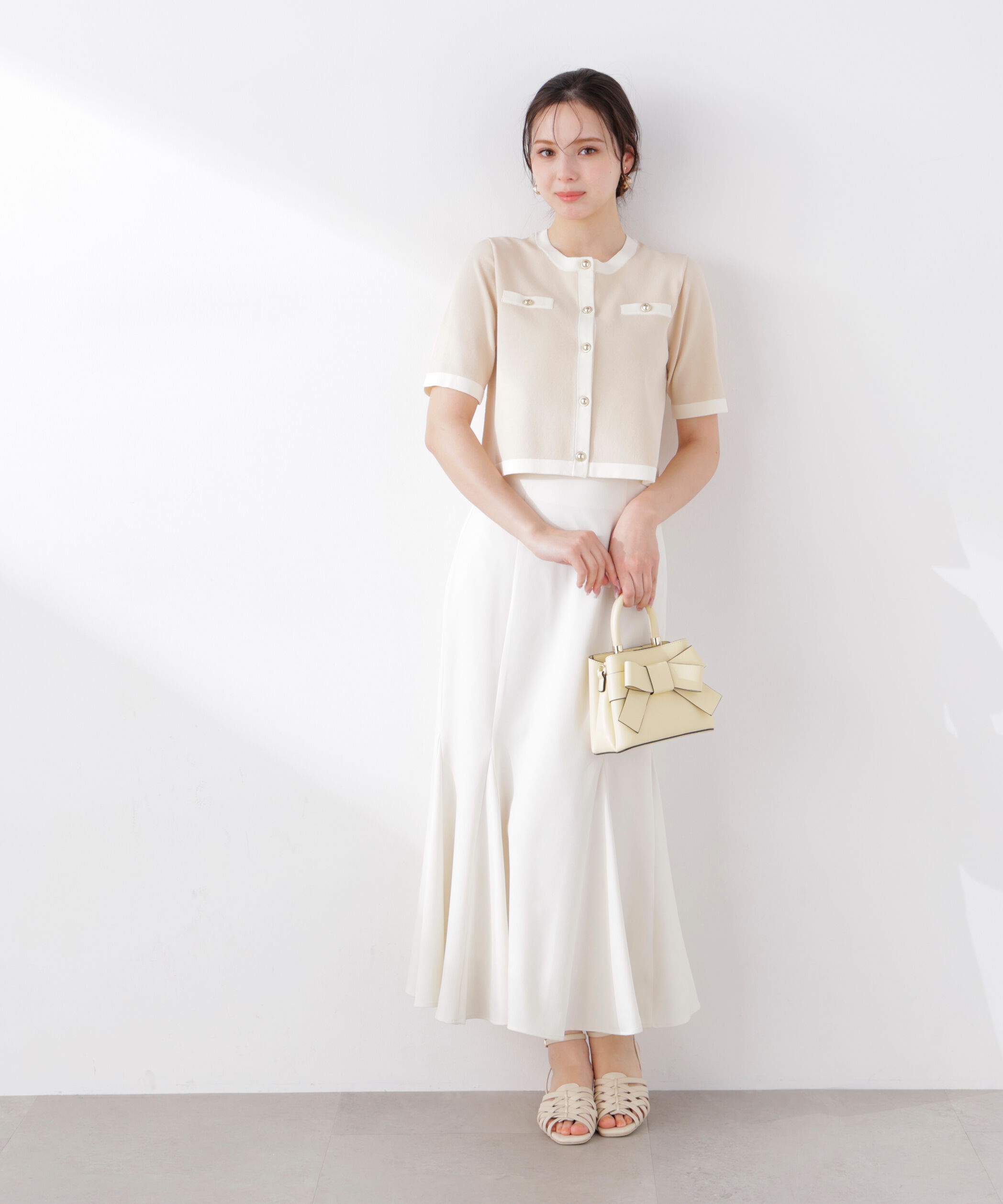 PROPORTION BODY DRESSING「ハーフスリーブバイカラーニットカーディガン　26SS」|カーディガン|