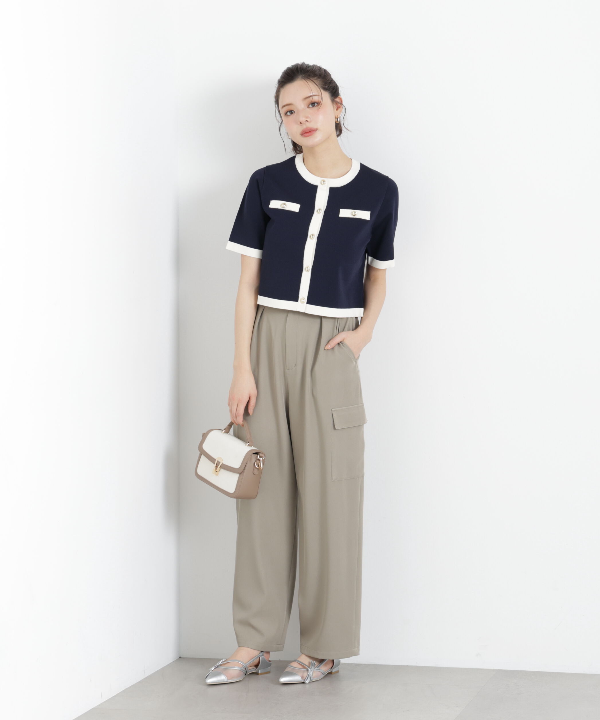 PROPORTION BODY DRESSING「ハーフスリーブバイカラーニットカーディガン　26SS」|カーディガン|