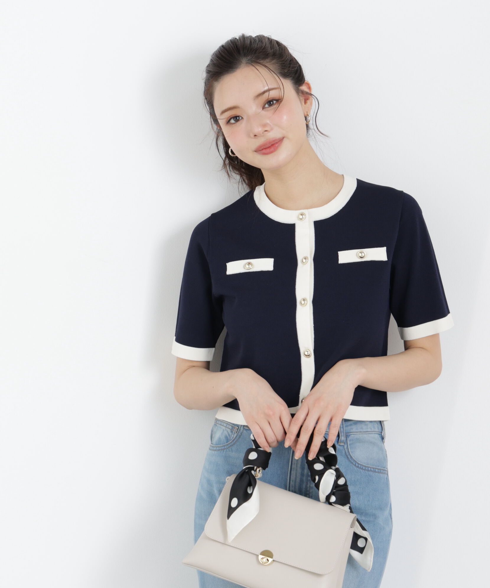 PROPORTION BODY DRESSING「ハーフスリーブバイカラーニットカーディガン　26SS」|カーディガン|