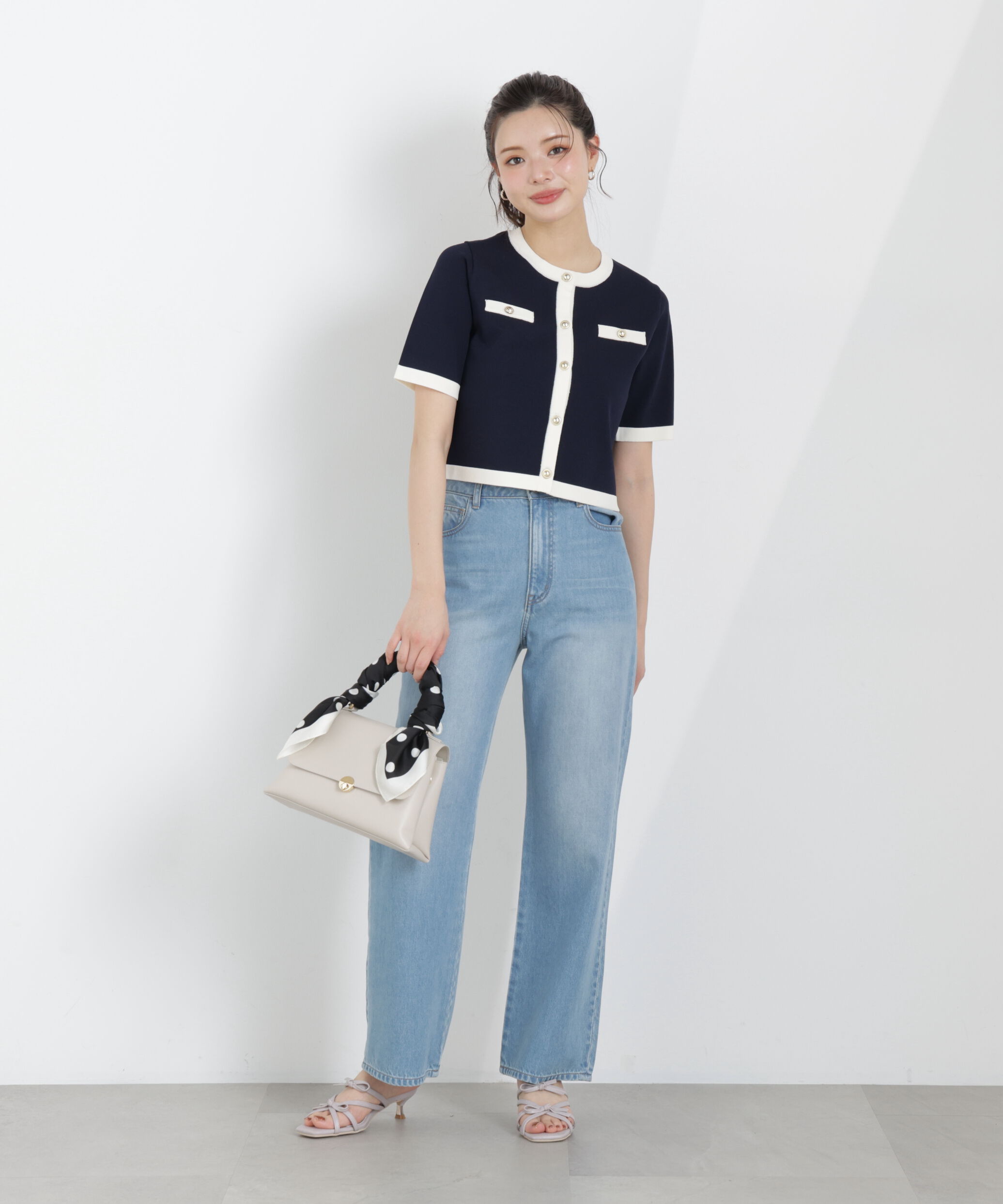 PROPORTION BODY DRESSING「ハーフスリーブバイカラーニットカーディガン　26SS」|カーディガン|