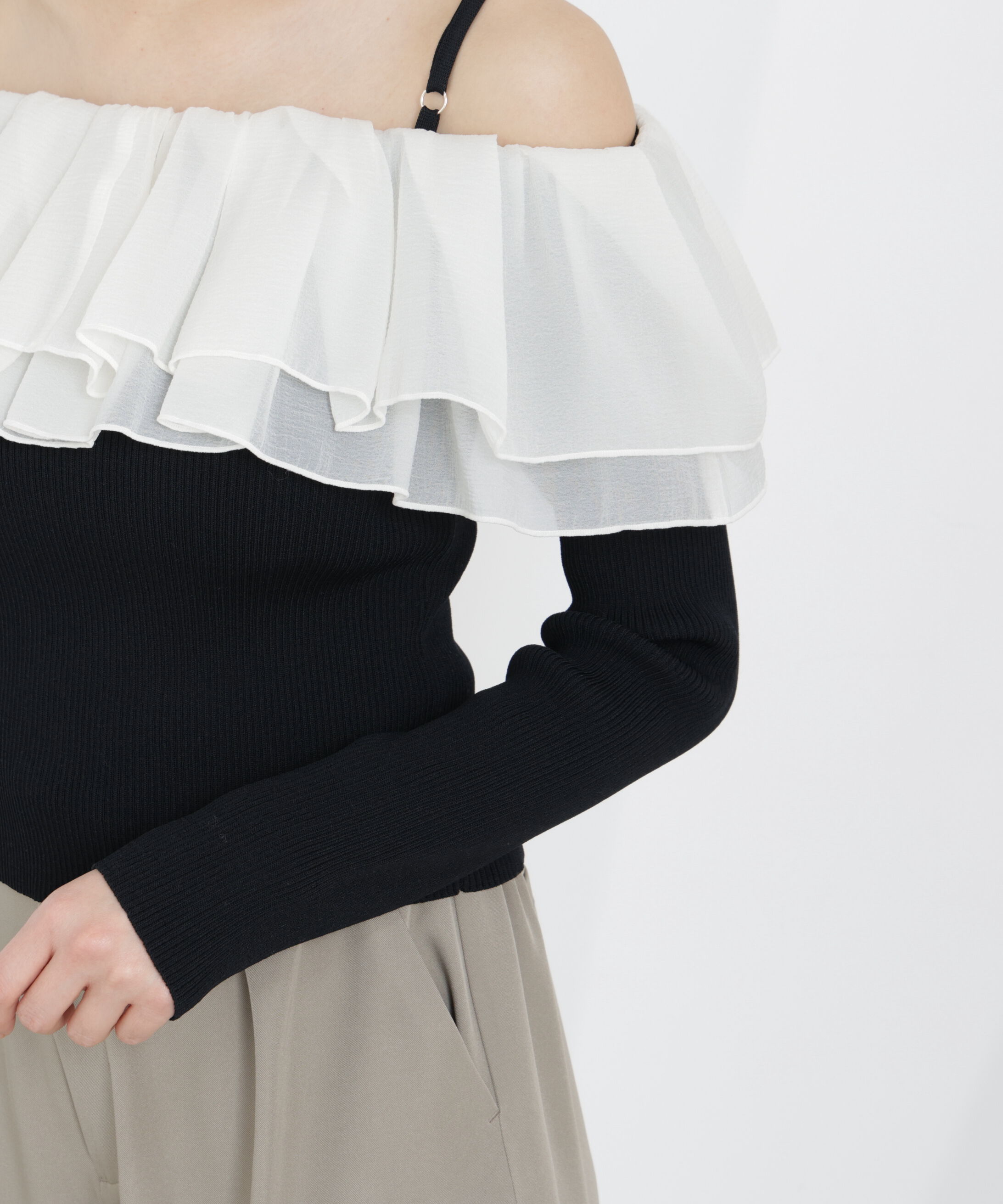 PROPORTION BODY DRESSING「〈a/mie〉フリルリブニット　26SS」|カーディガン|