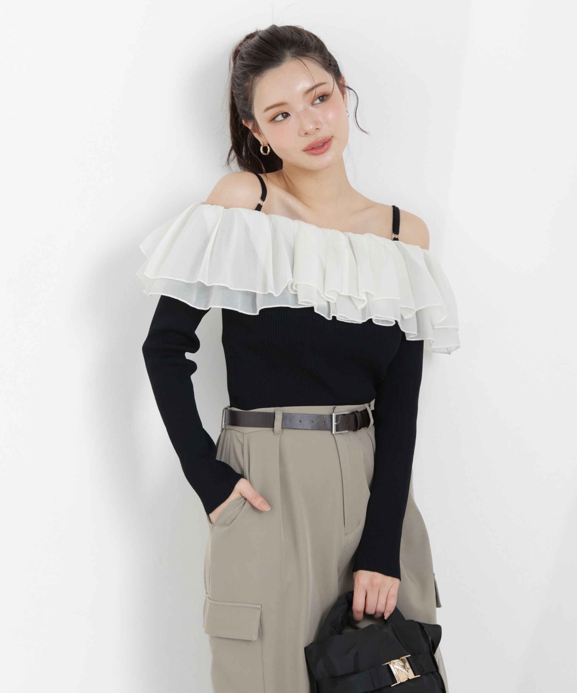 PROPORTION BODY DRESSING「〈a/mie〉フリルリブニット　26SS」|カーディガン|