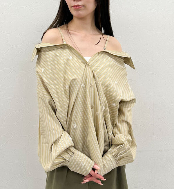 archives「花柄刺繍ストライプ２ｗａｙオフショルシャツ」|シャツ・ブラウス|