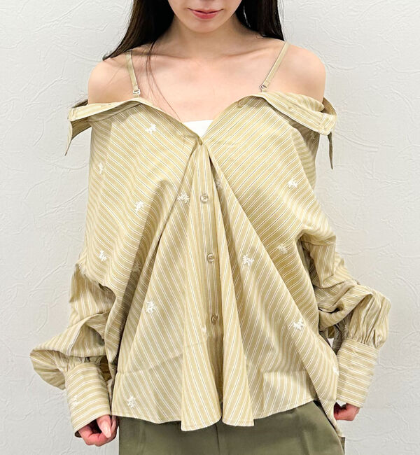 archives「花柄刺繍ストライプ２ｗａｙオフショルシャツ」|シャツ・ブラウス|