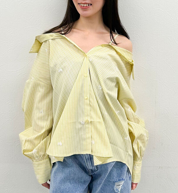 archives「花柄刺繍ストライプ２ｗａｙオフショルシャツ」|シャツ・ブラウス|