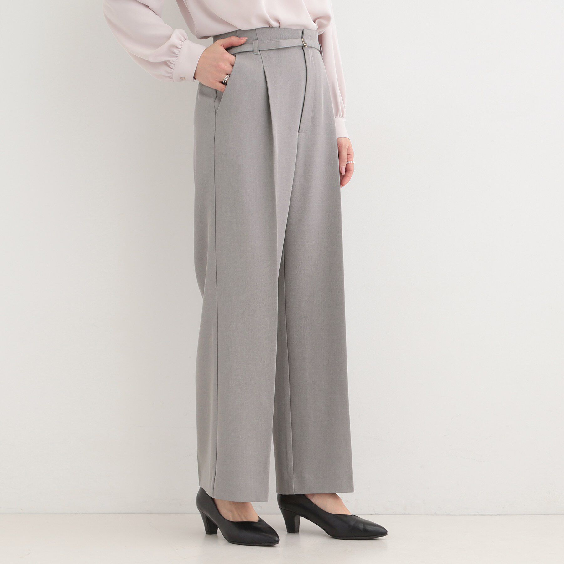 SHOO･LA･RUE「【セットアップ可/洗濯機可/SS-LL】センタープレスできちんと見え ベルト付きワイドパンツ」|その他|