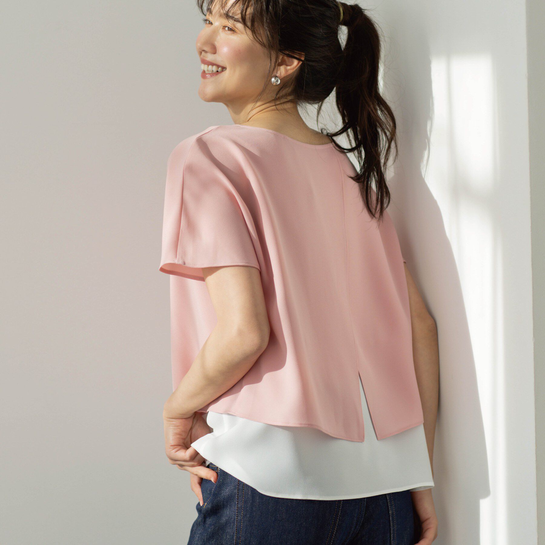 SHOO･LA･RUE「【洗濯機可/体型カバー】1枚でサマ見え バイカラーレイヤードブラウス」|シャツ・ブラウス|