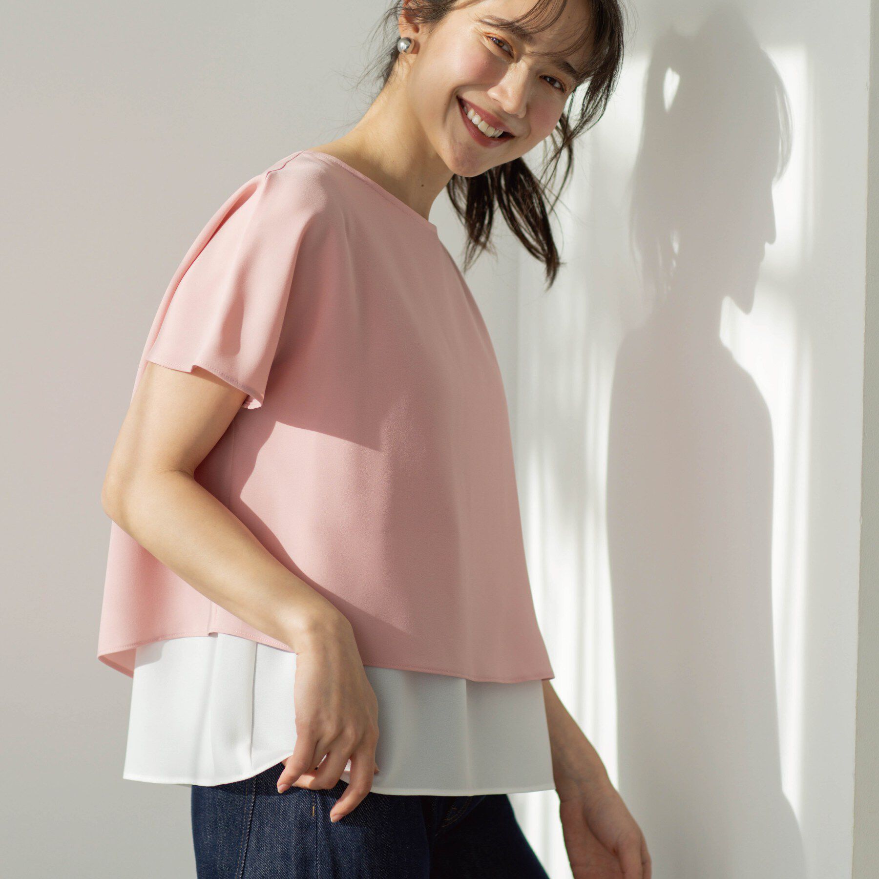 SHOO･LA･RUE「【洗濯機可/体型カバー】1枚でサマ見え バイカラーレイヤードブラウス」|シャツ・ブラウス|