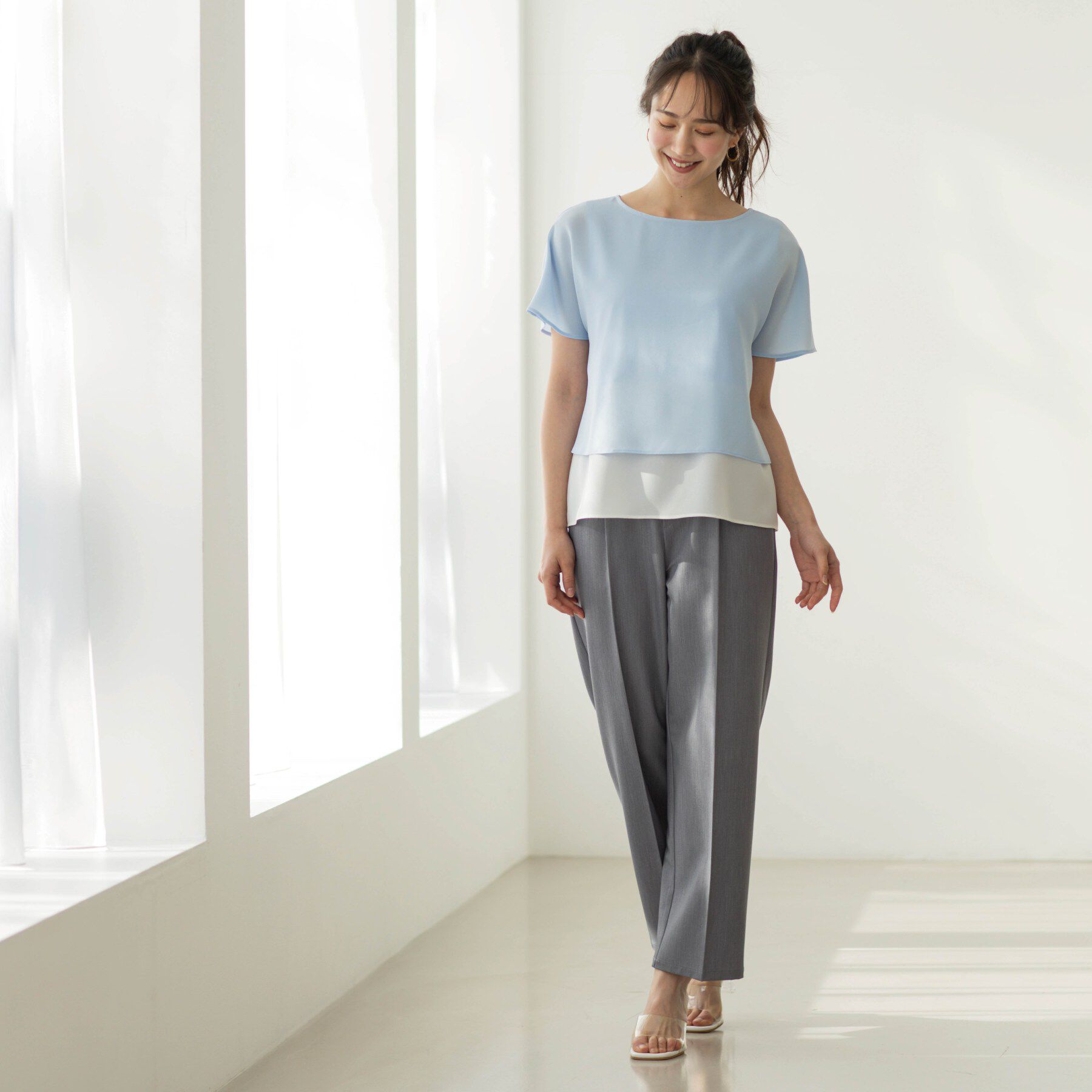 SHOO･LA･RUE「【洗濯機可/体型カバー】1枚でサマ見え バイカラーレイヤードブラウス」|シャツ・ブラウス|