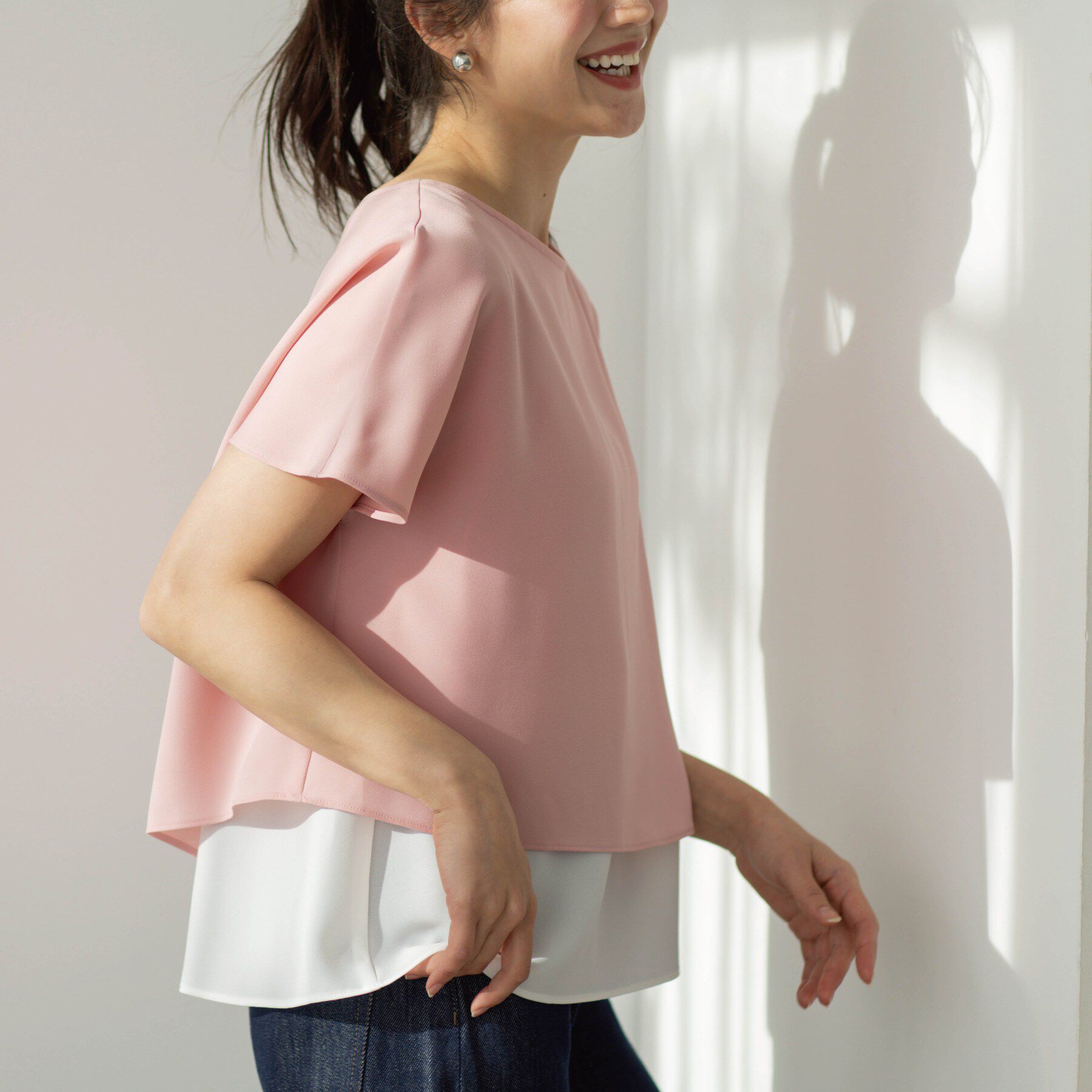 SHOO･LA･RUE「【洗濯機可/体型カバー】1枚でサマ見え バイカラーレイヤードブラウス」|シャツ・ブラウス|