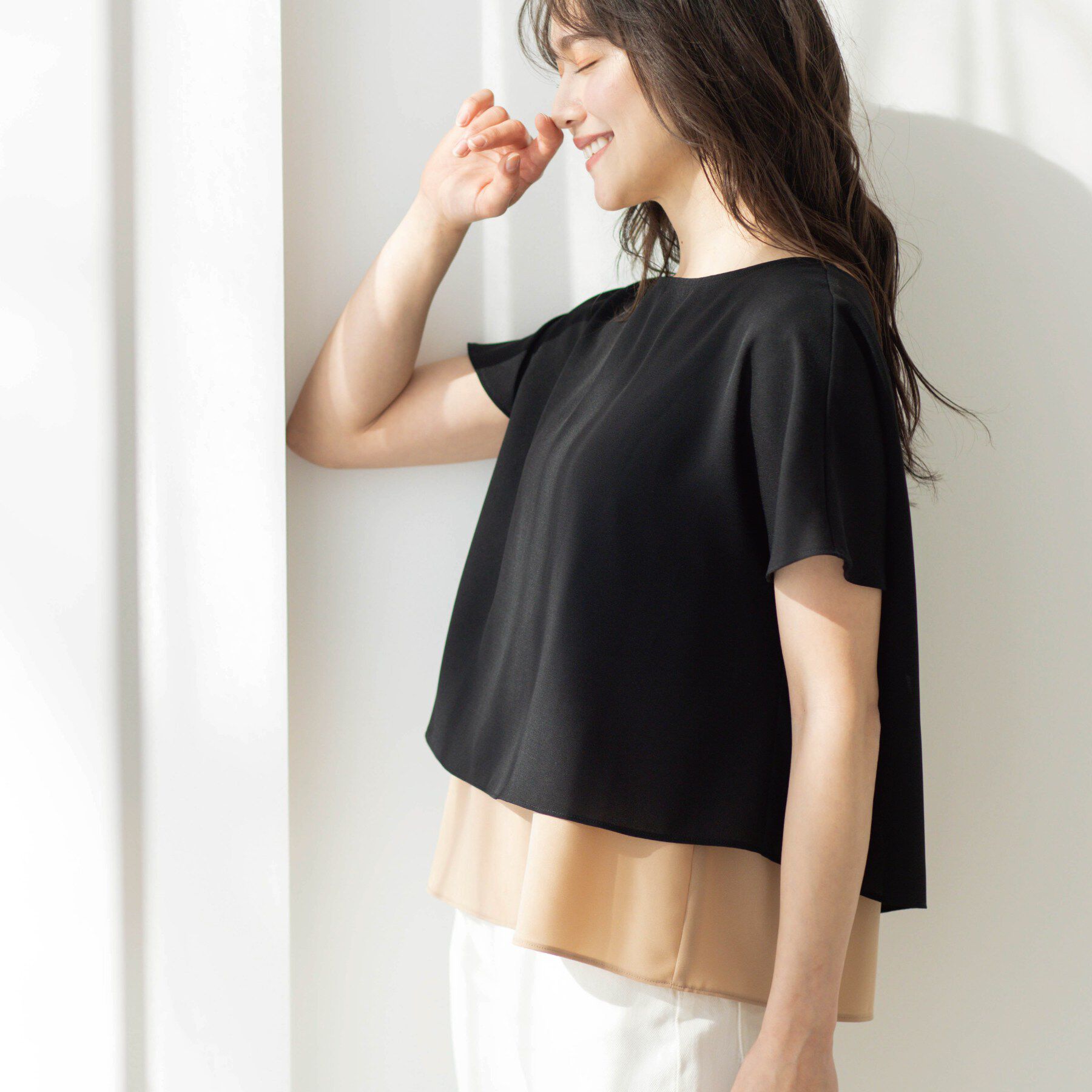 SHOO･LA･RUE「【洗濯機可/体型カバー】1枚でサマ見え バイカラーレイヤードブラウス」|シャツ・ブラウス|