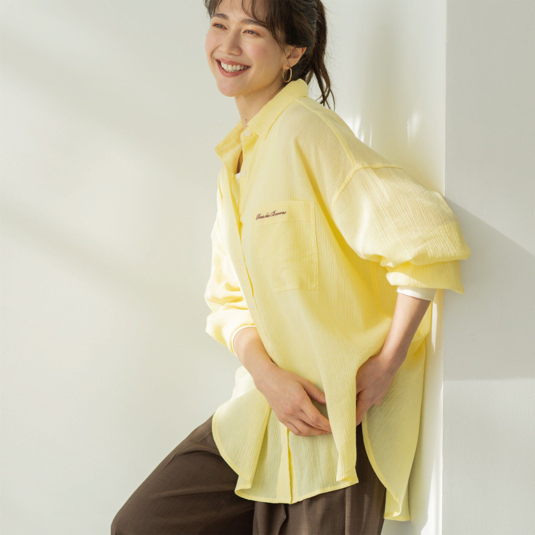 SHOO･LA･RUE「袖リブ楊柳オーバーシャツ」|シャツ・ブラウス|