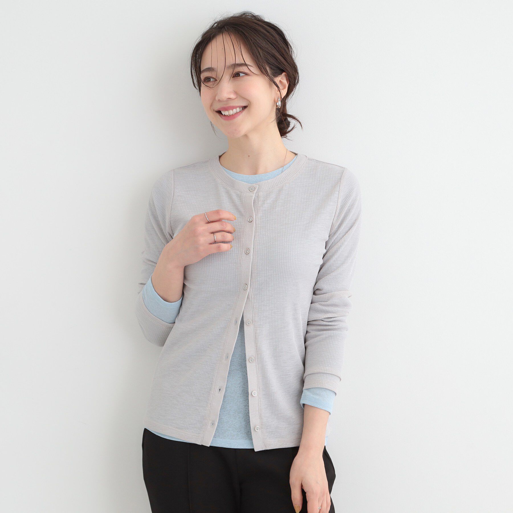 SHOO･LA･RUE「【2点セット/洗濯機可/S-LL】こなれ感あるレイヤードスタイルが即完成 シアーカーディガン+ロンT」|その他|