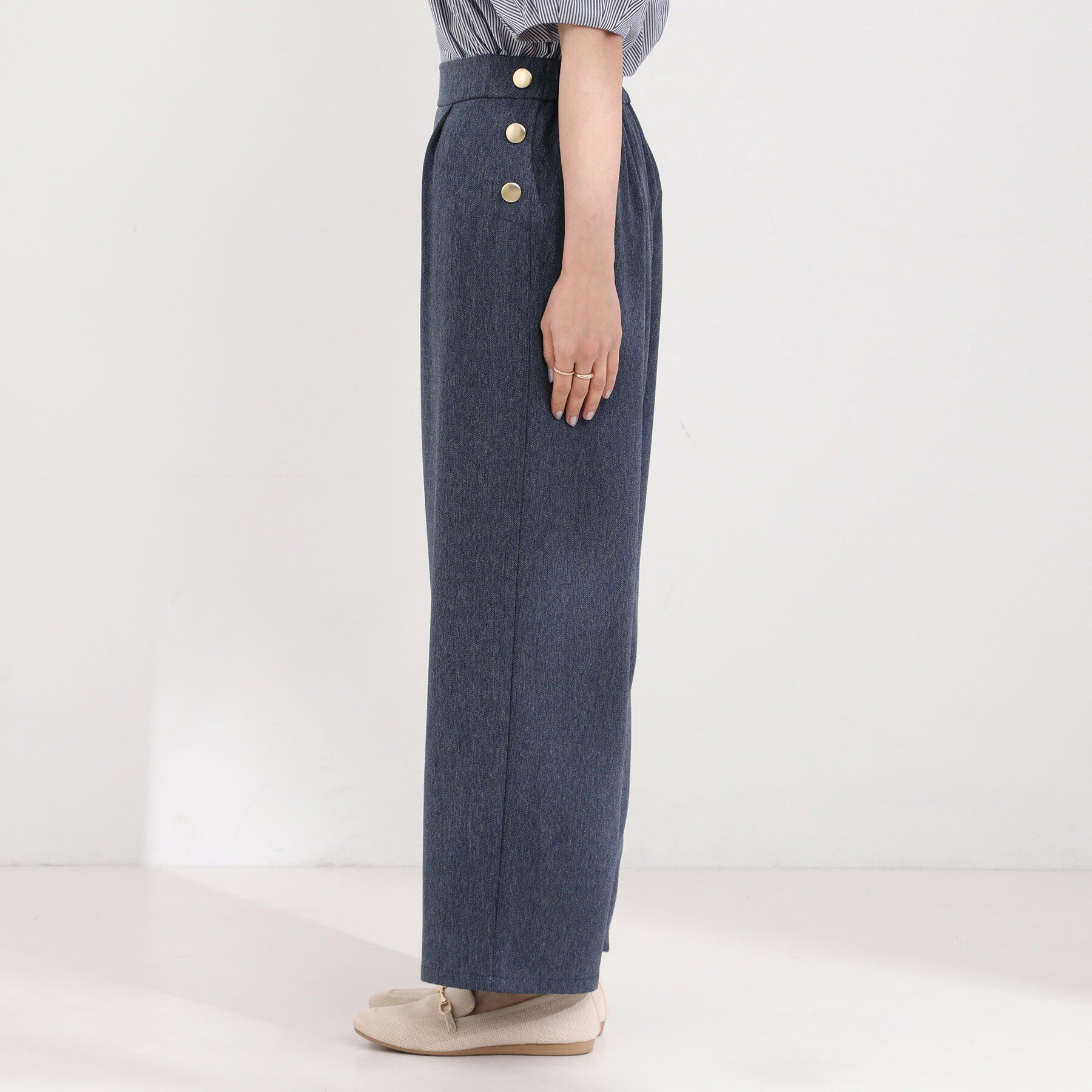 SHOO･LA･RUE「サイドボタンデニム風ワイドパンツ」|その他|