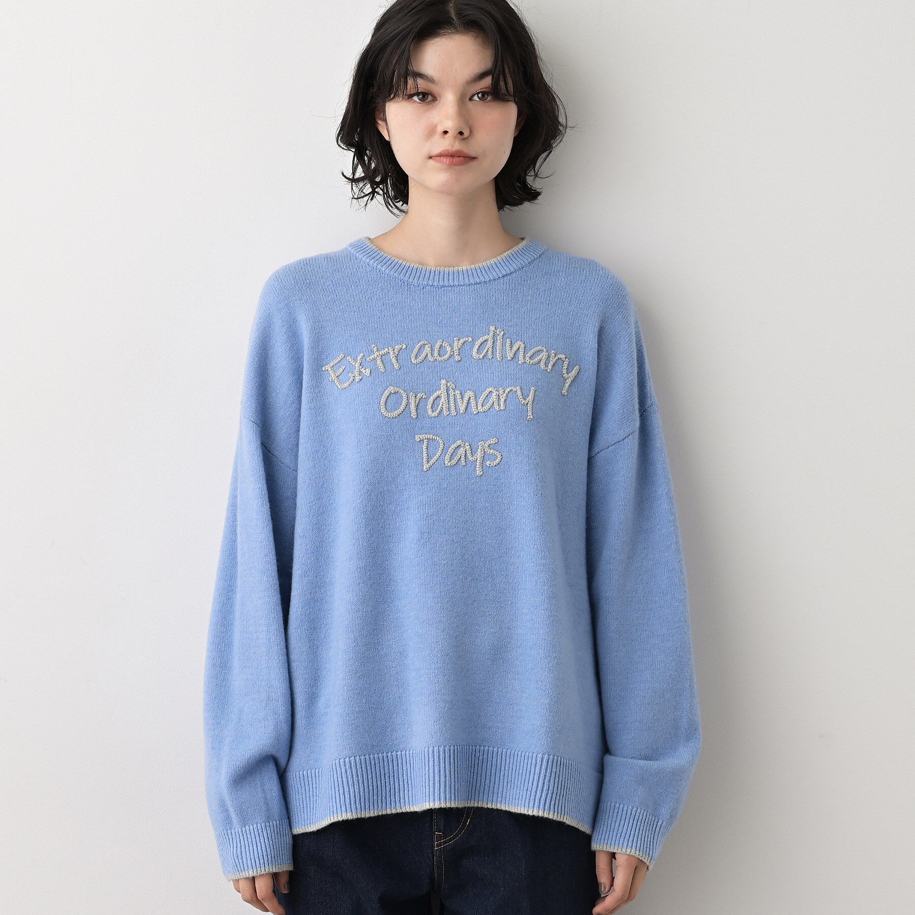 Dessin「【洗える】ペイント風刺繍入り配色ラインニット」|ニット・セーター|