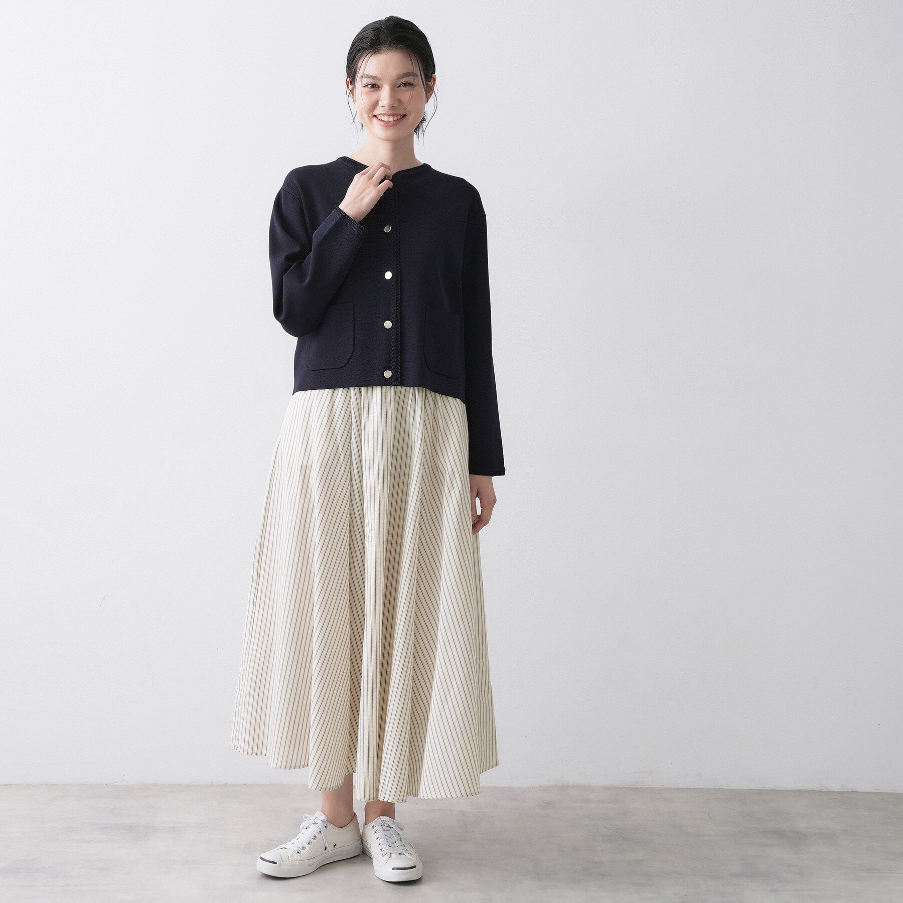 Dessin「【セットアップ可/洗える】先染めストライプフレアスカート」|スカート|