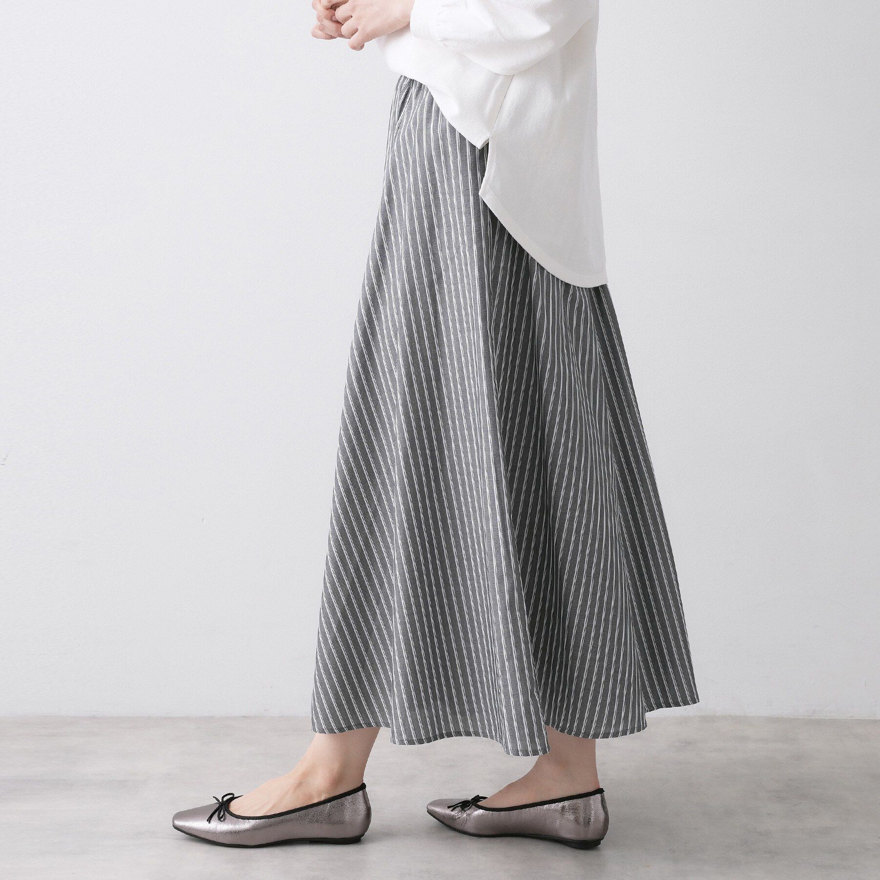 Dessin「【セットアップ可/洗える】先染めストライプフレアスカート」|スカート|